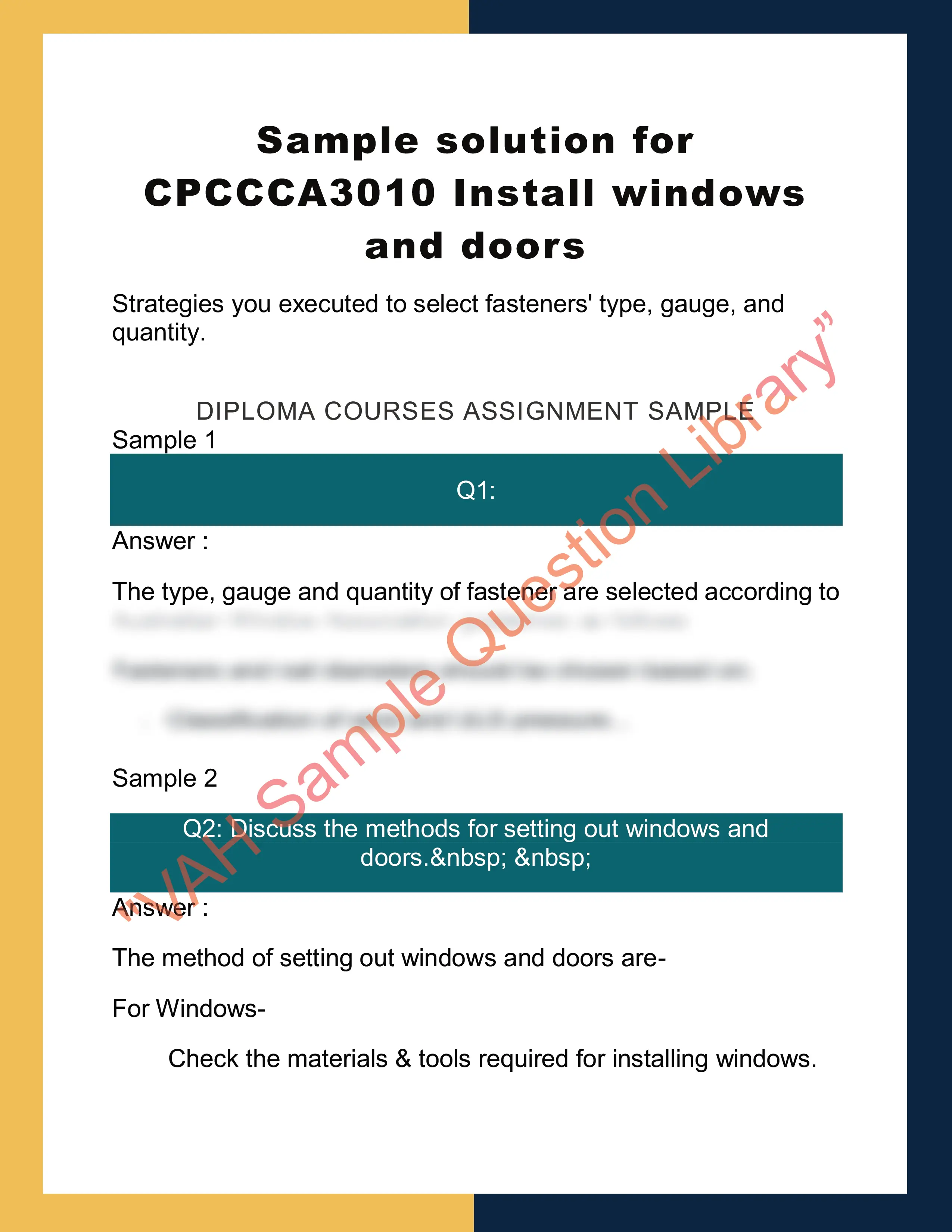 Sample solution for CPCCCA3010 Install windows and doors 0