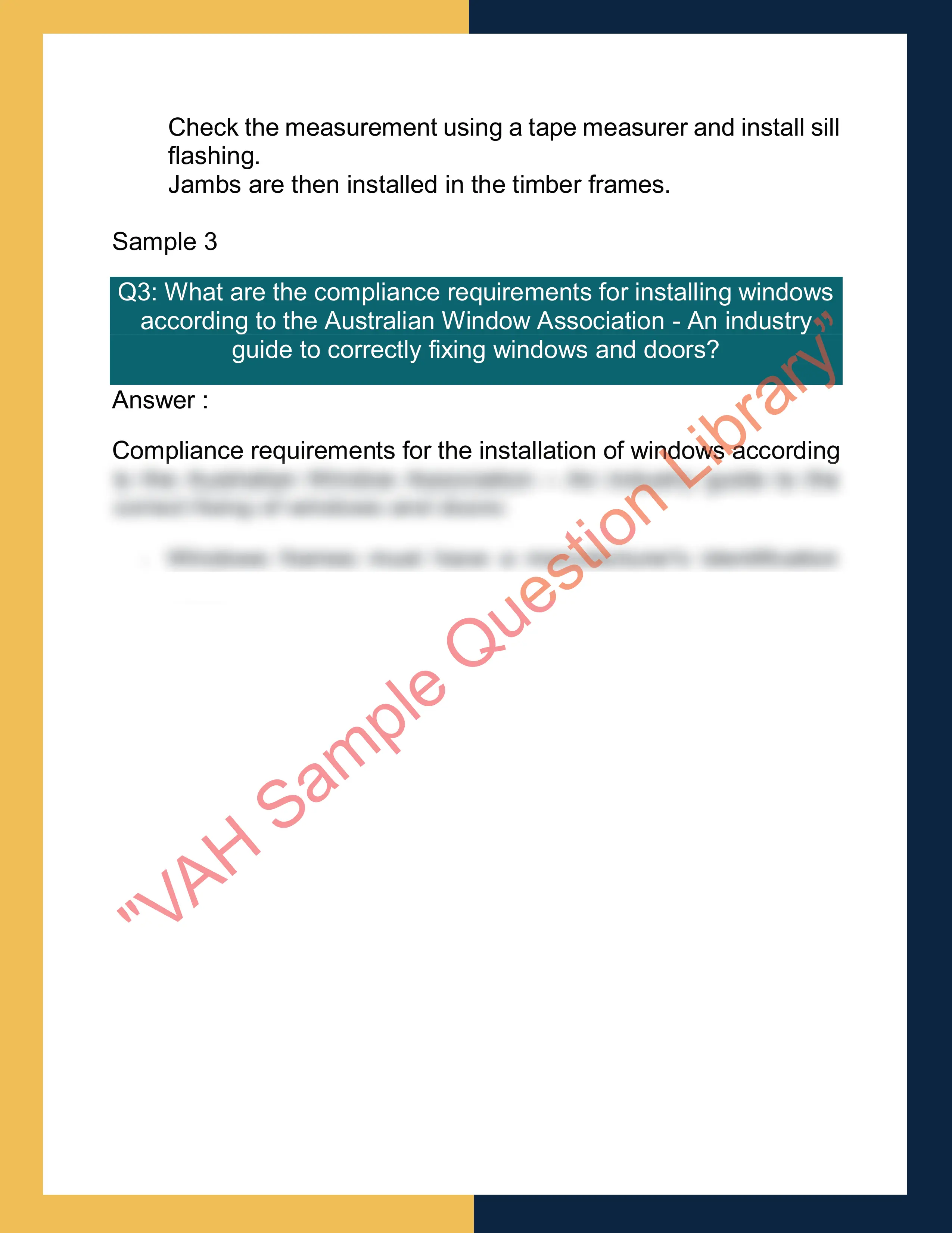 Sample solution for CPCCCA3010 Install windows and doors 1