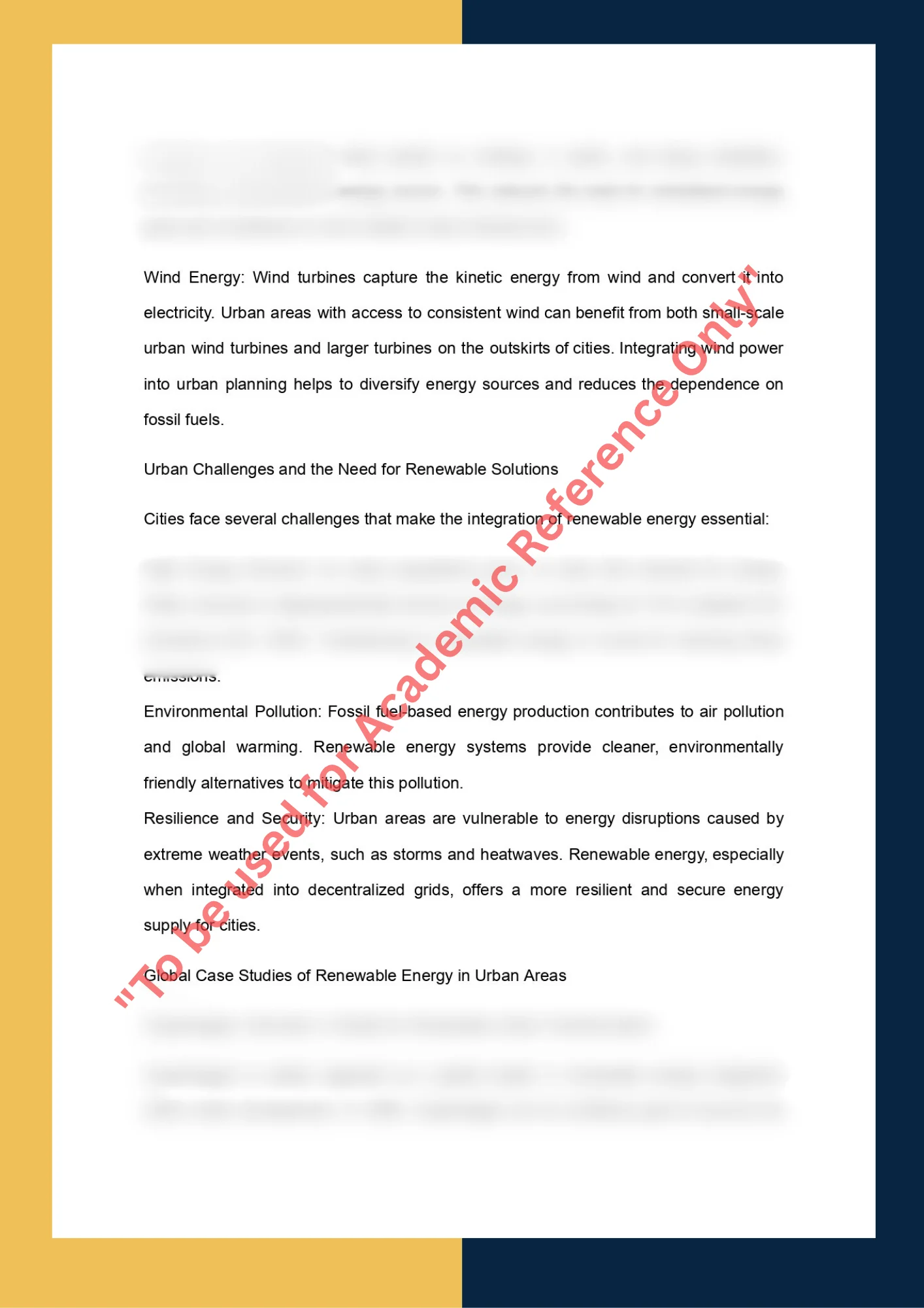 Essay Writing Sample solution for ENG211 - The Role of Renewable Energy in Sustainable Urban Development 2