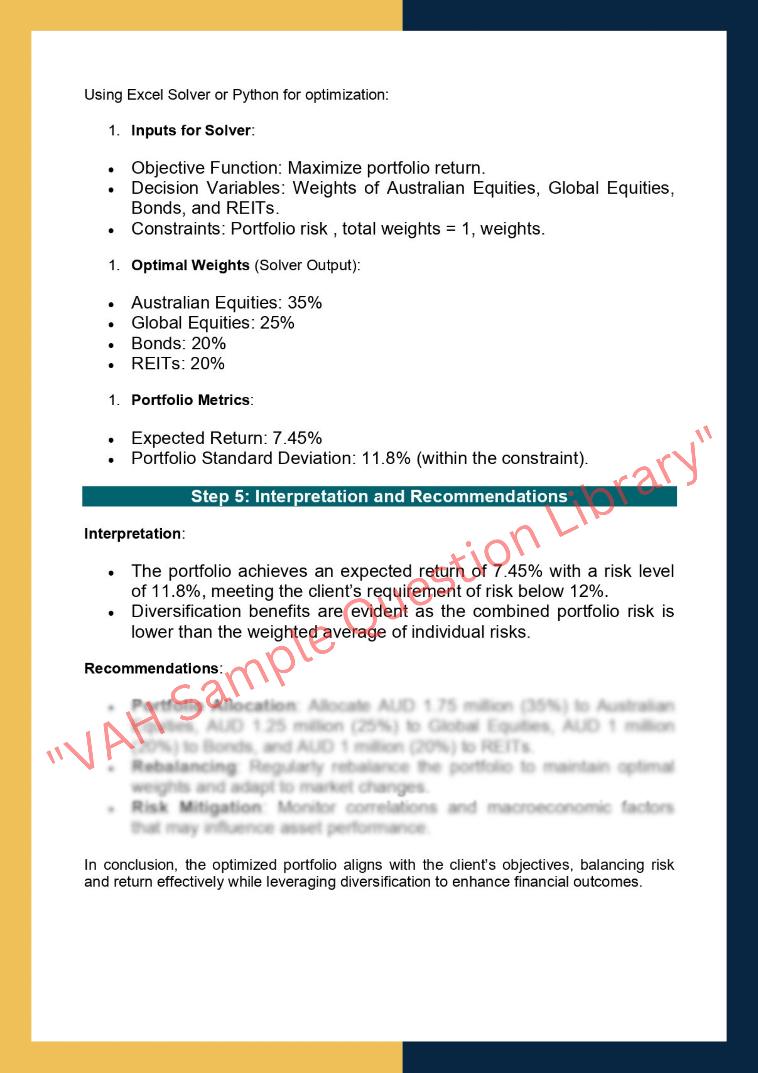 Assignment sample solution of FIN802 - Investment Analysis and Portfolio Management 2