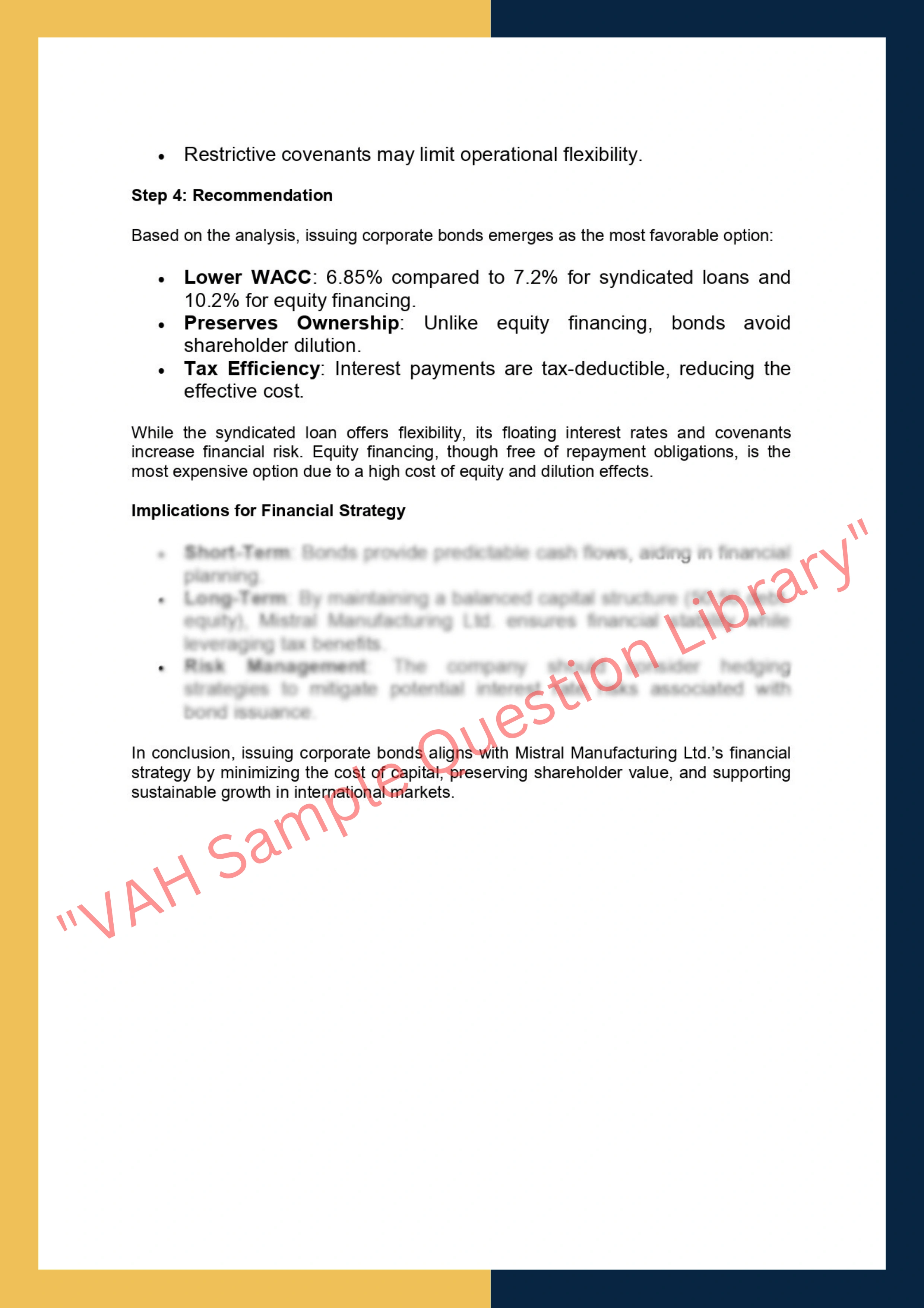 Assignment sample solution of FIN801 - Advanced Corporate Finance 2