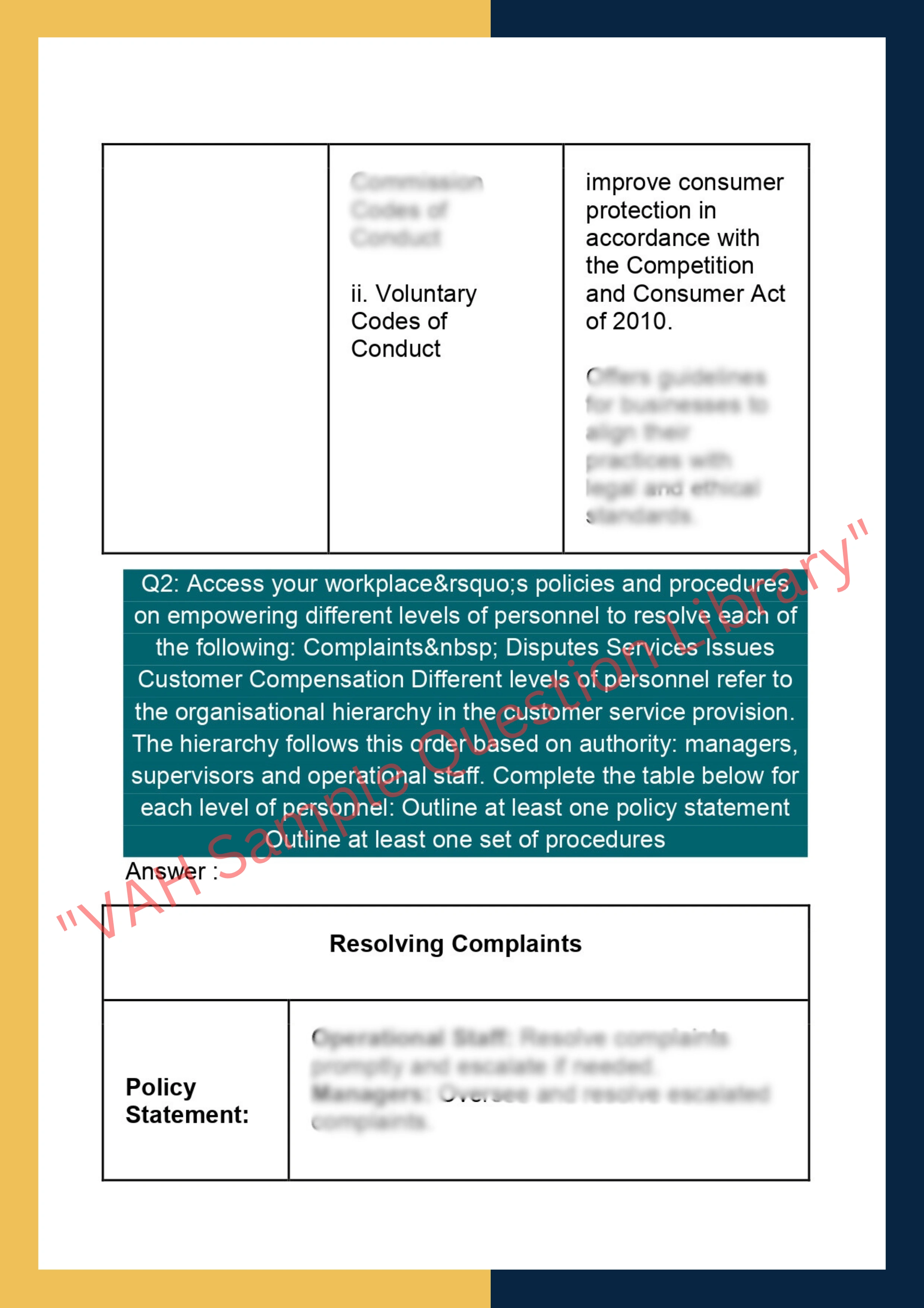 Sample Solution for SITXCCS016-Develop and manage quality customer service practices 2