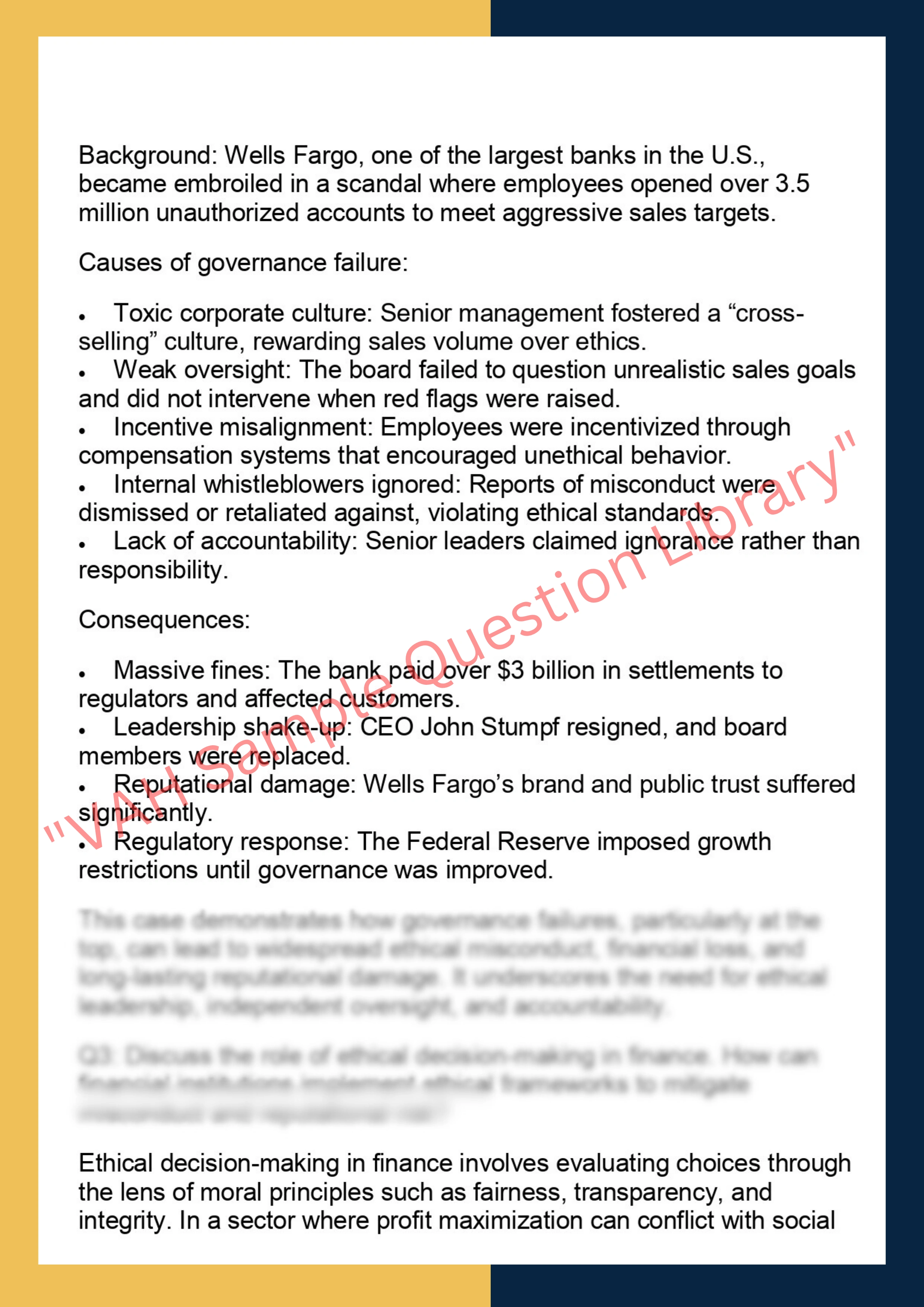 FINC6013 – Corporate Governance & Ethics in  Finance 2