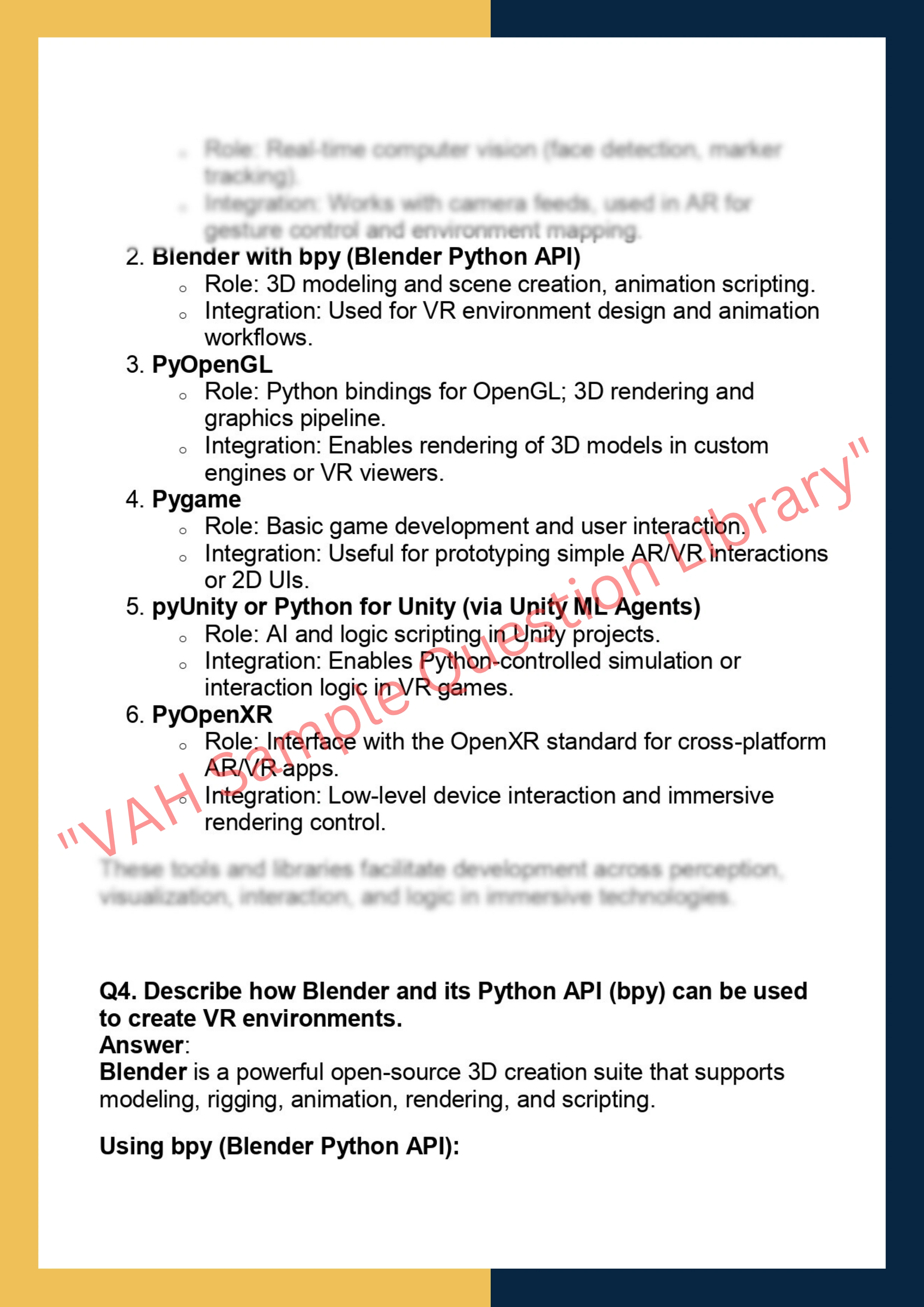 PYVR642 – Python for Augmented and Virtual  Reality 2