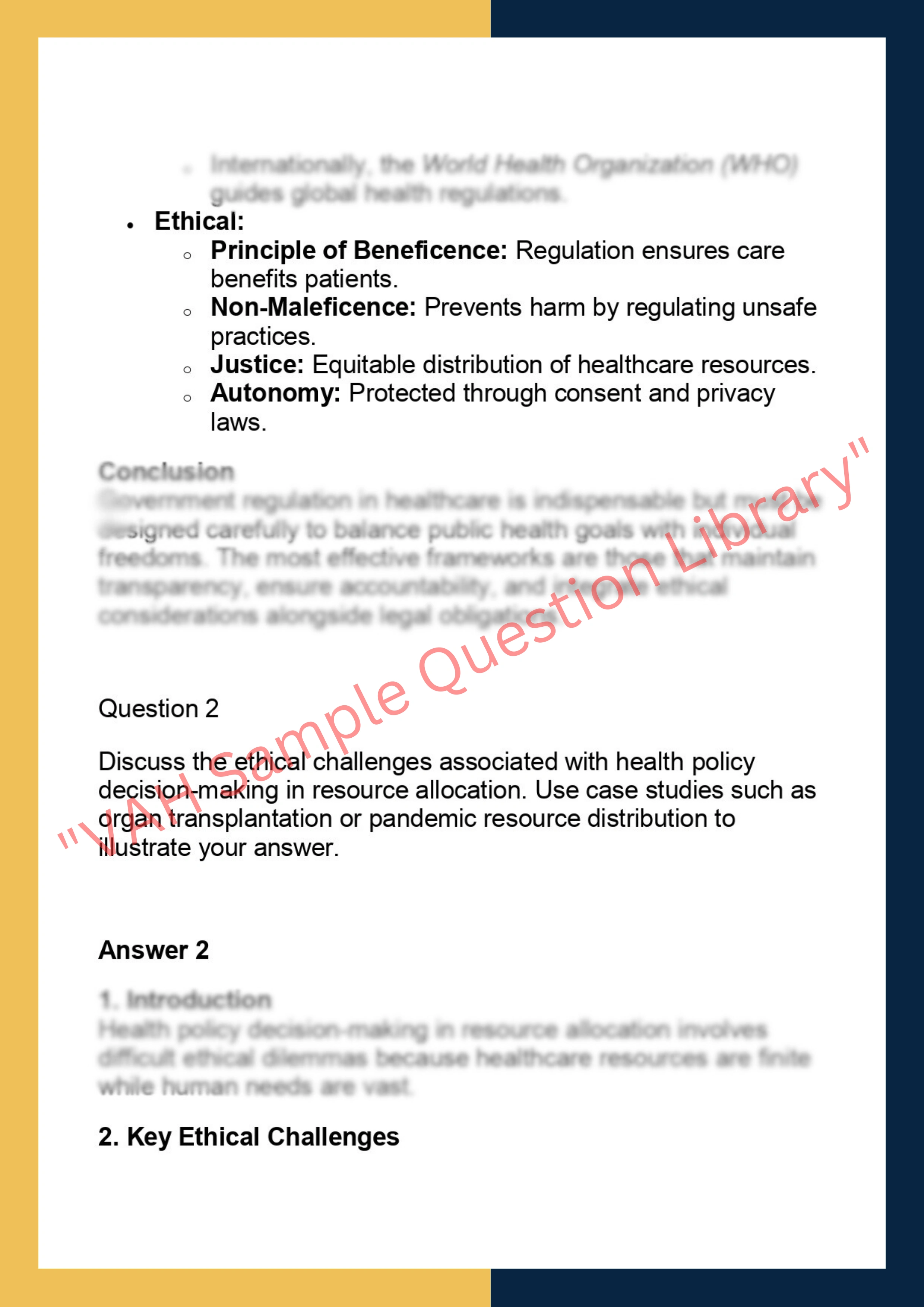 LAWS6052 – Government Regulation, Health  Policy and Ethics 2