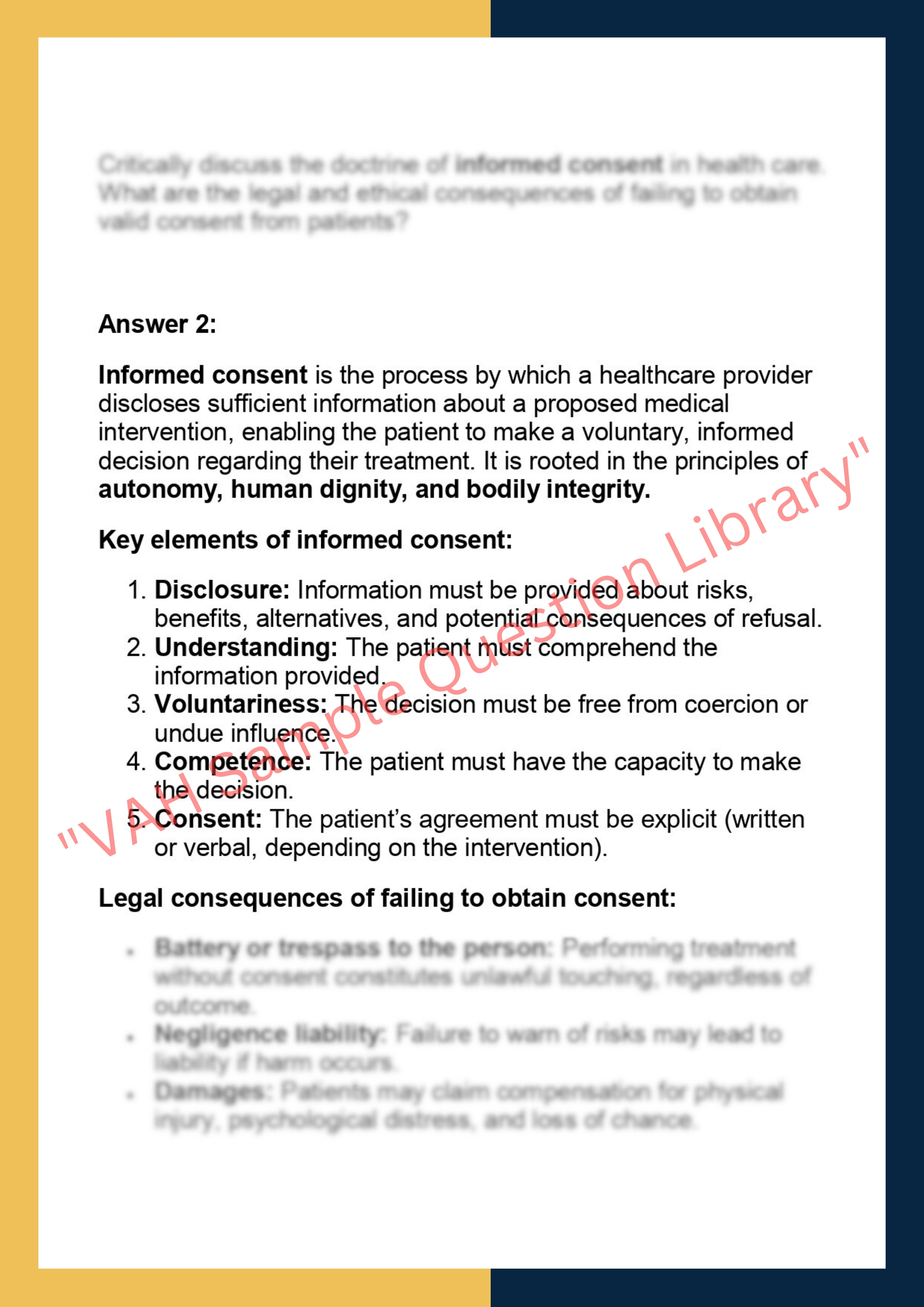 LAWS6054 – Health Care and Professional  Liability 2