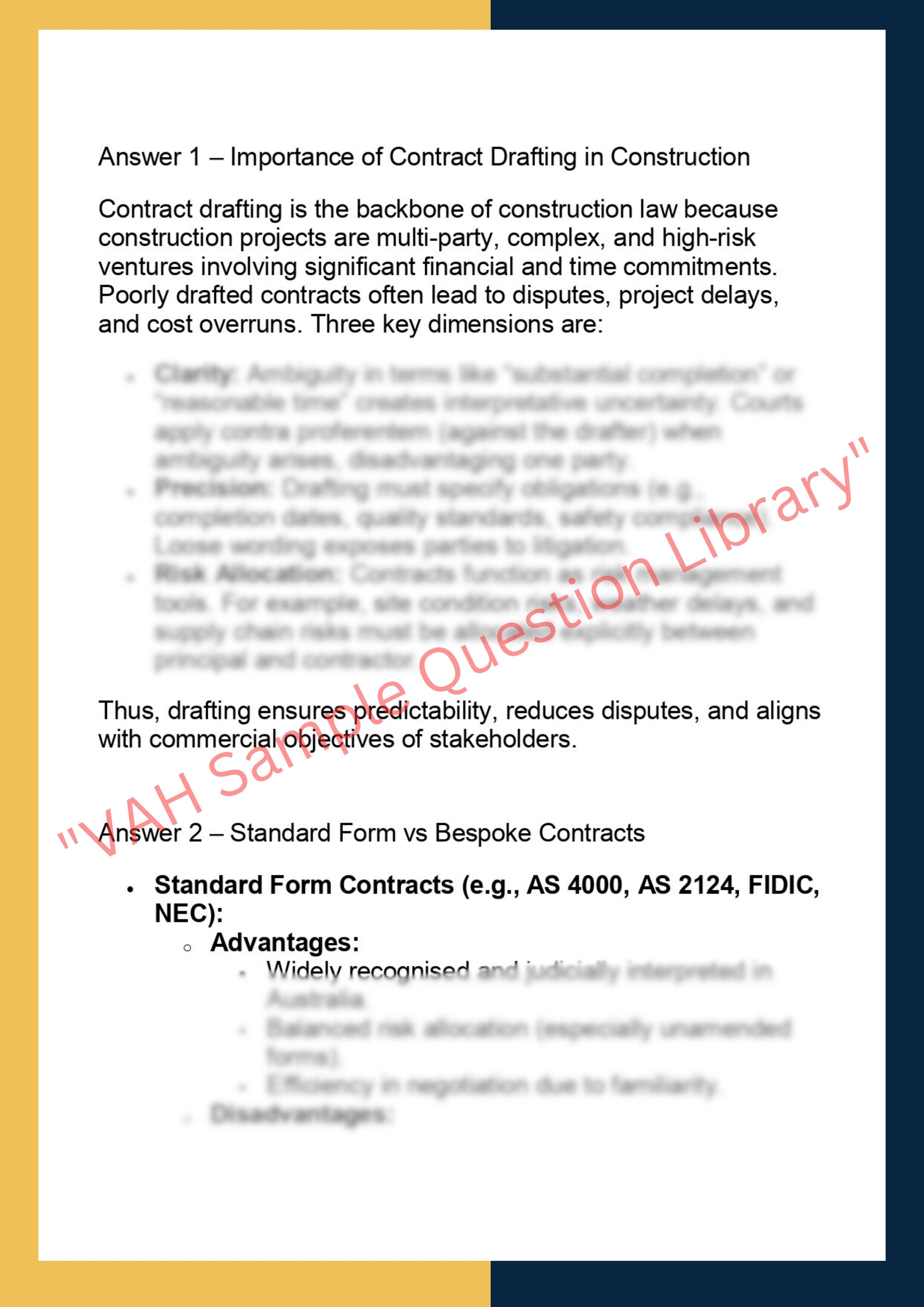 LAWS70270 – Construction Contract Analysis &  Drafting 2