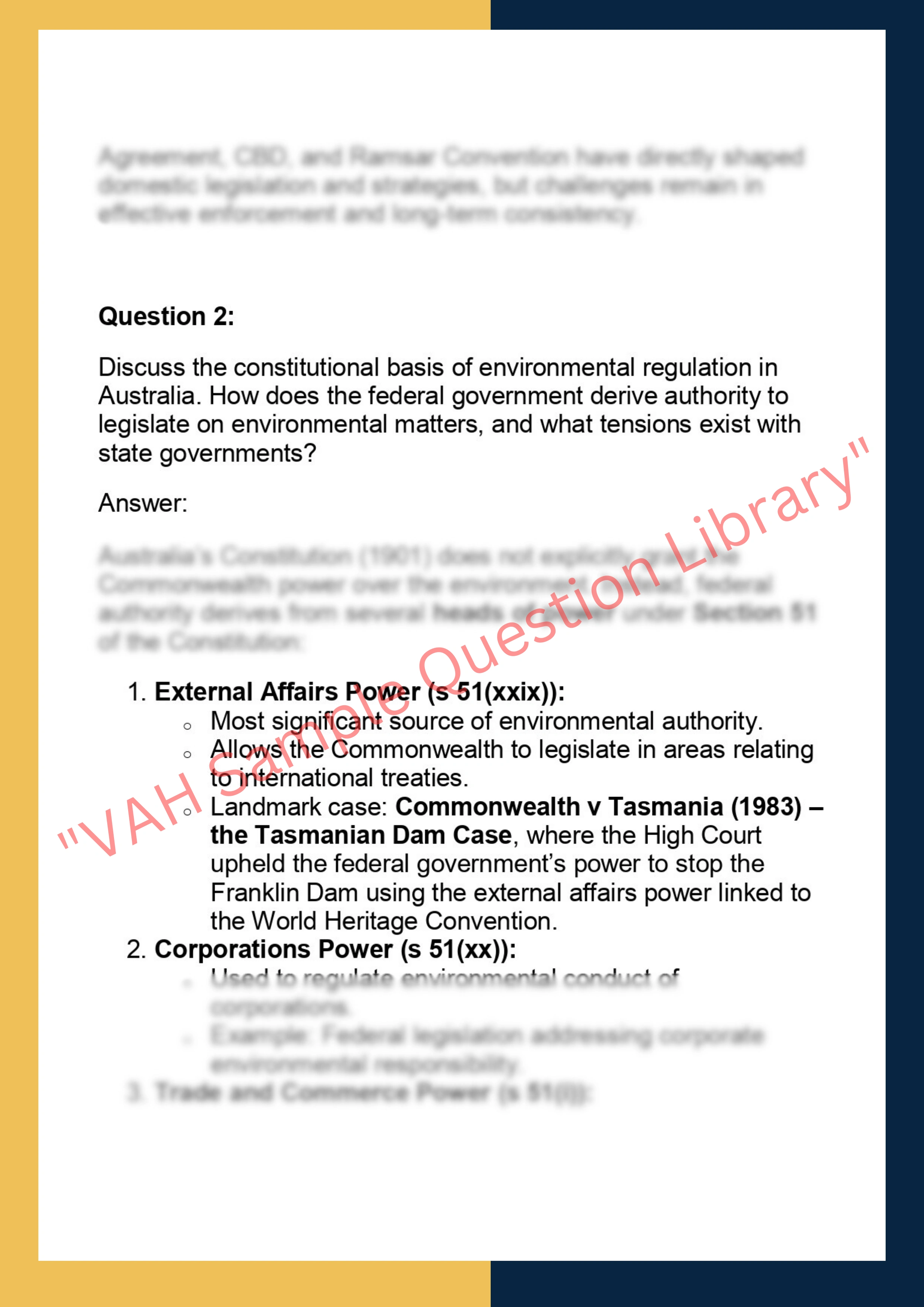 Sample Solution for– ENVS7011 Environmental Policy & Law 2