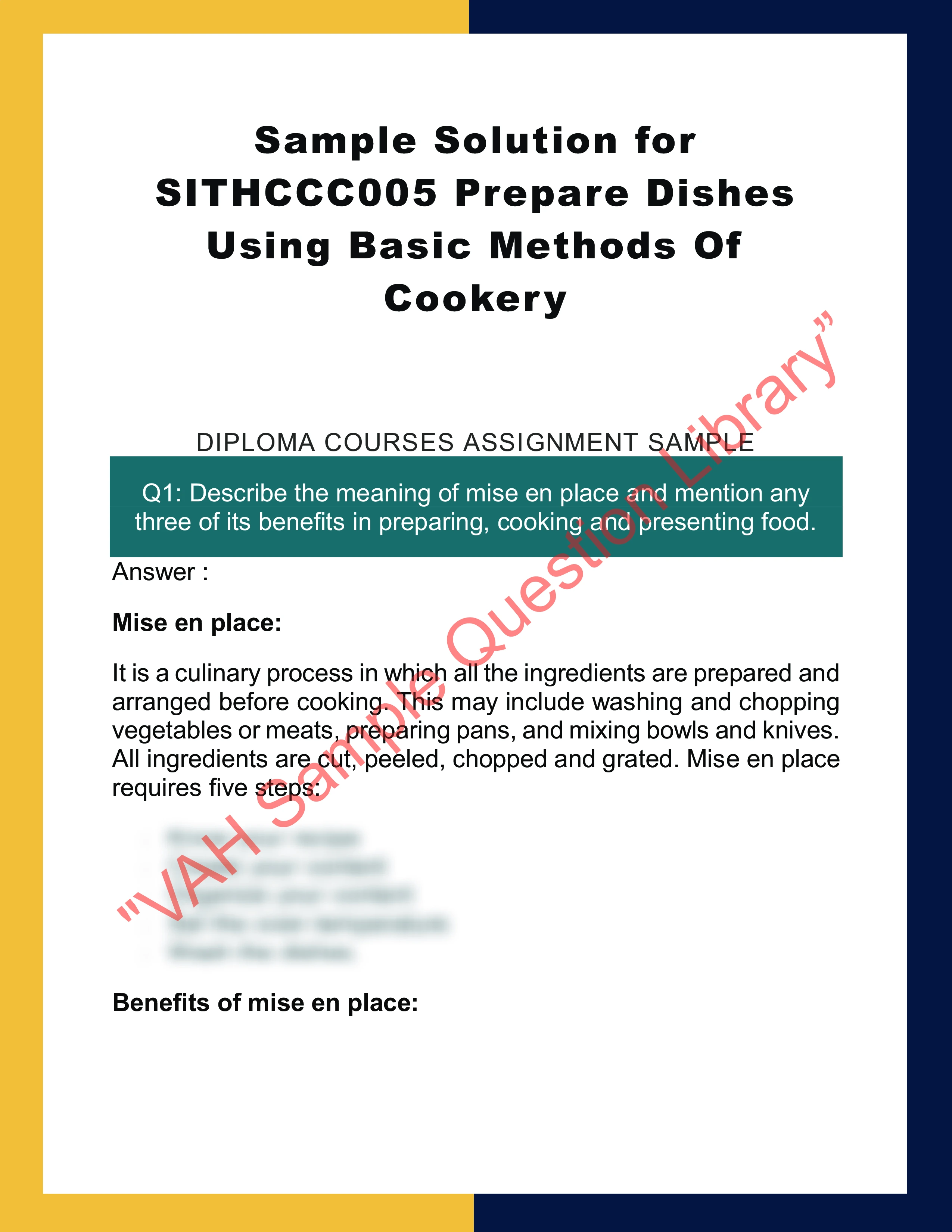 Sample Solution for SITHCCC005 Prepare Dishes Using Basic Methods Of Cookery 0