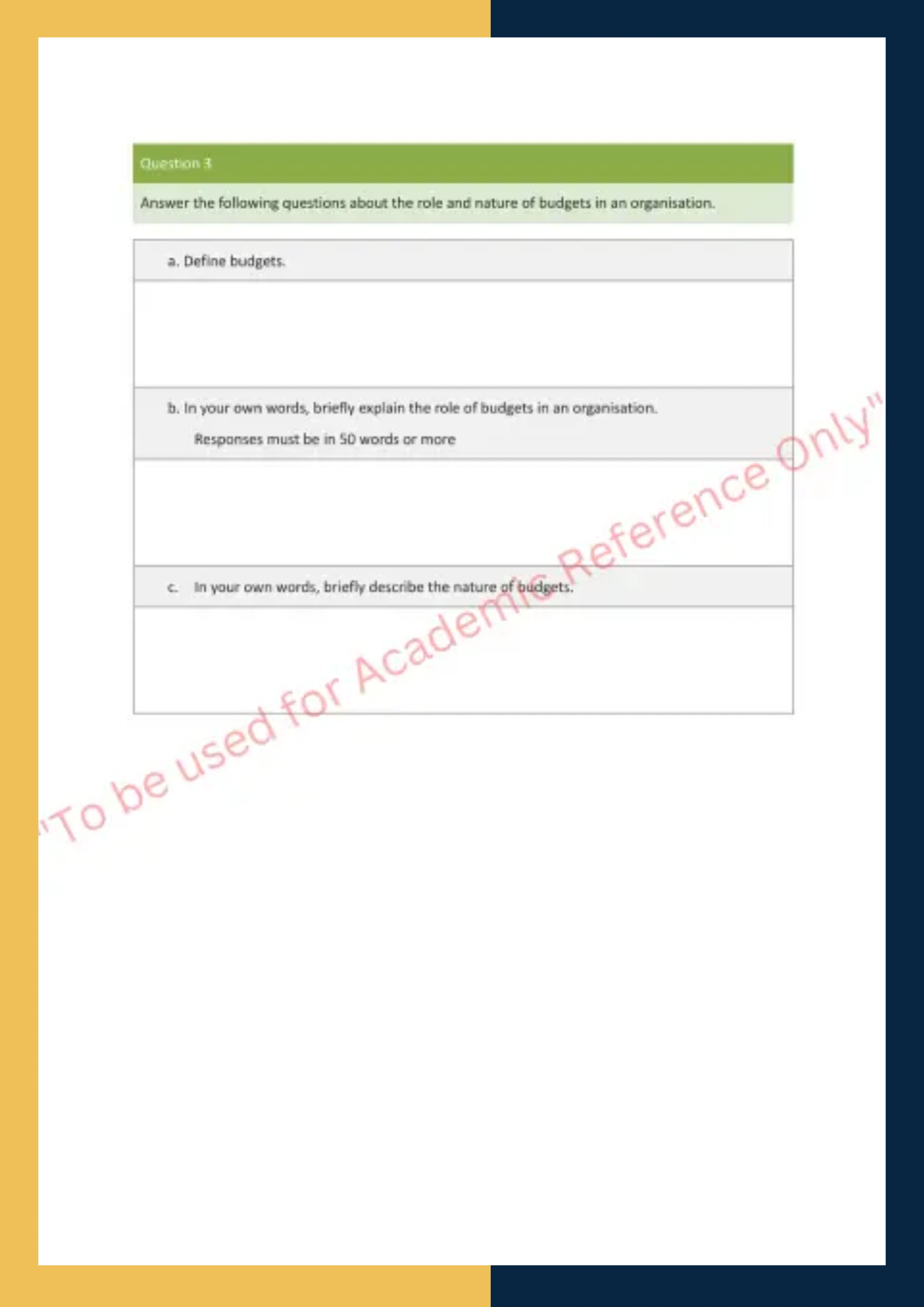Assignment Question Sample of SITXFIN010 - Prepare and Monitor Budgets 3