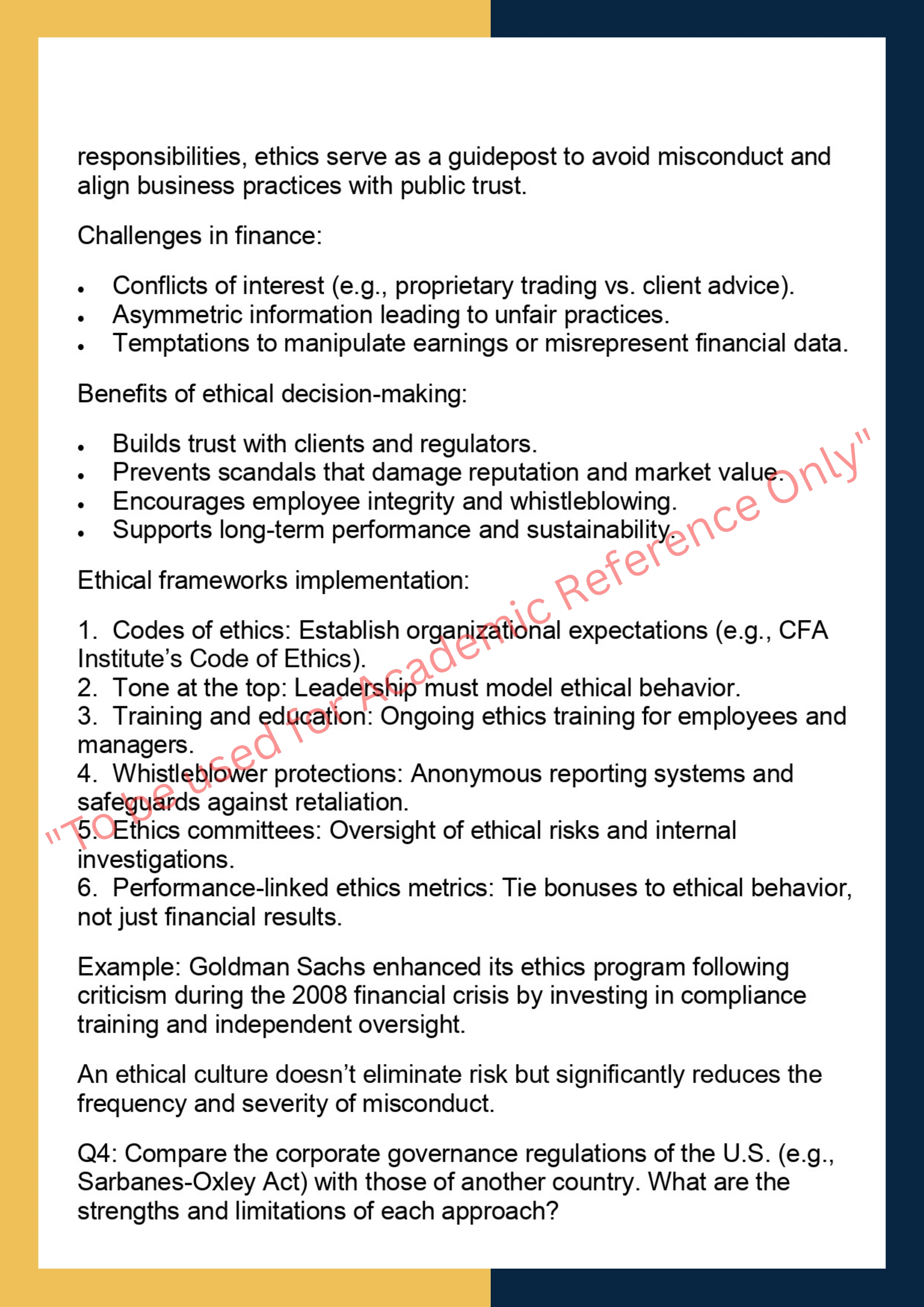 FINC6013 – Corporate Governance & Ethics in  Finance 3