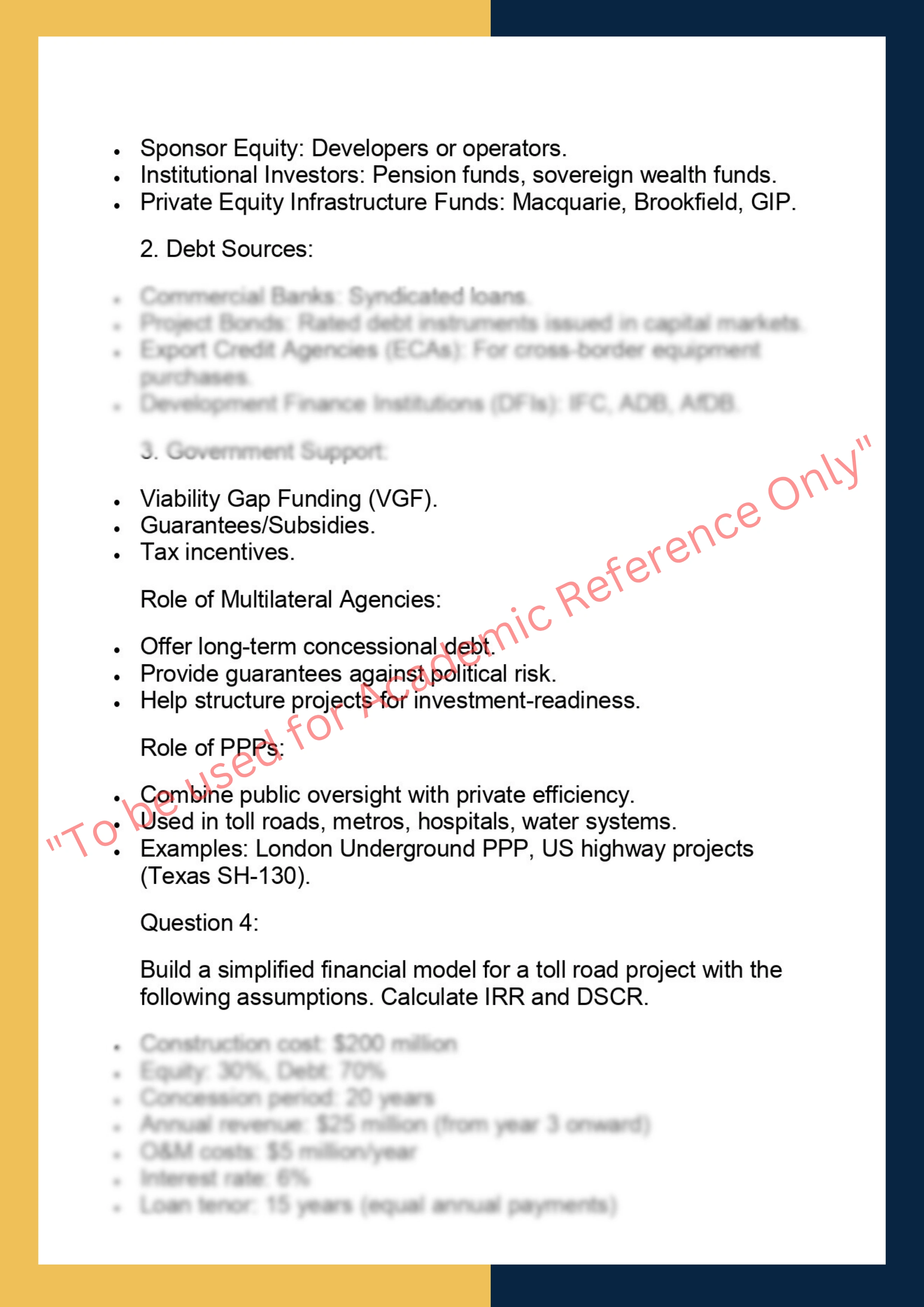 FINC6018 – Project Finance & Infrastructure  Investment 3