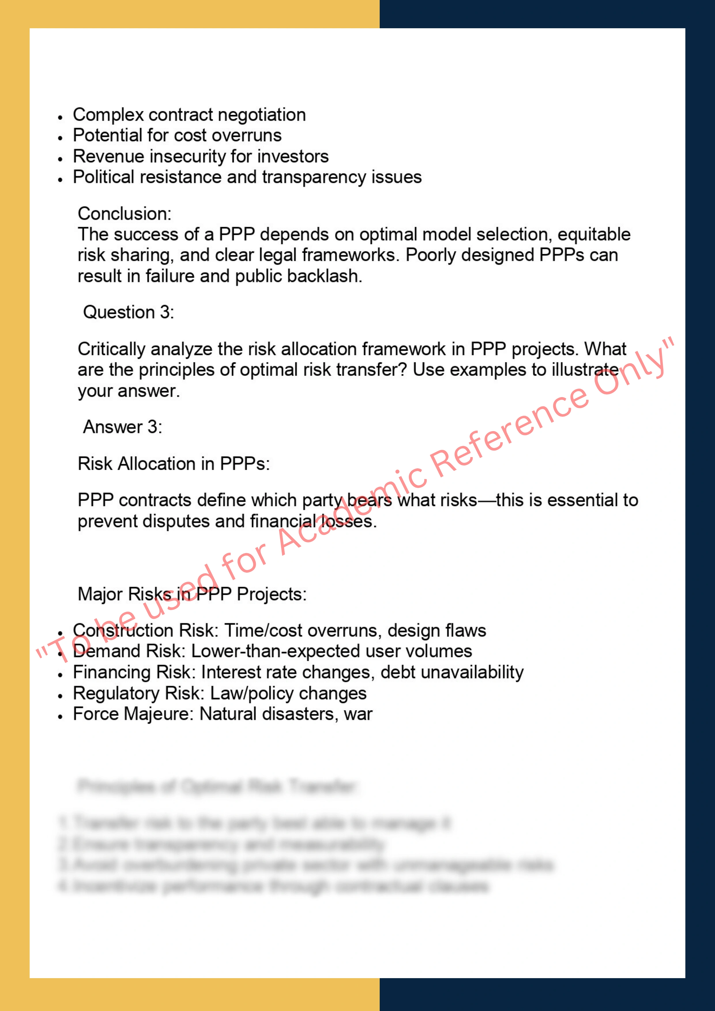FINC6032 –  Infrastructure Finance and Public- Private Partnerships (PPP) 3