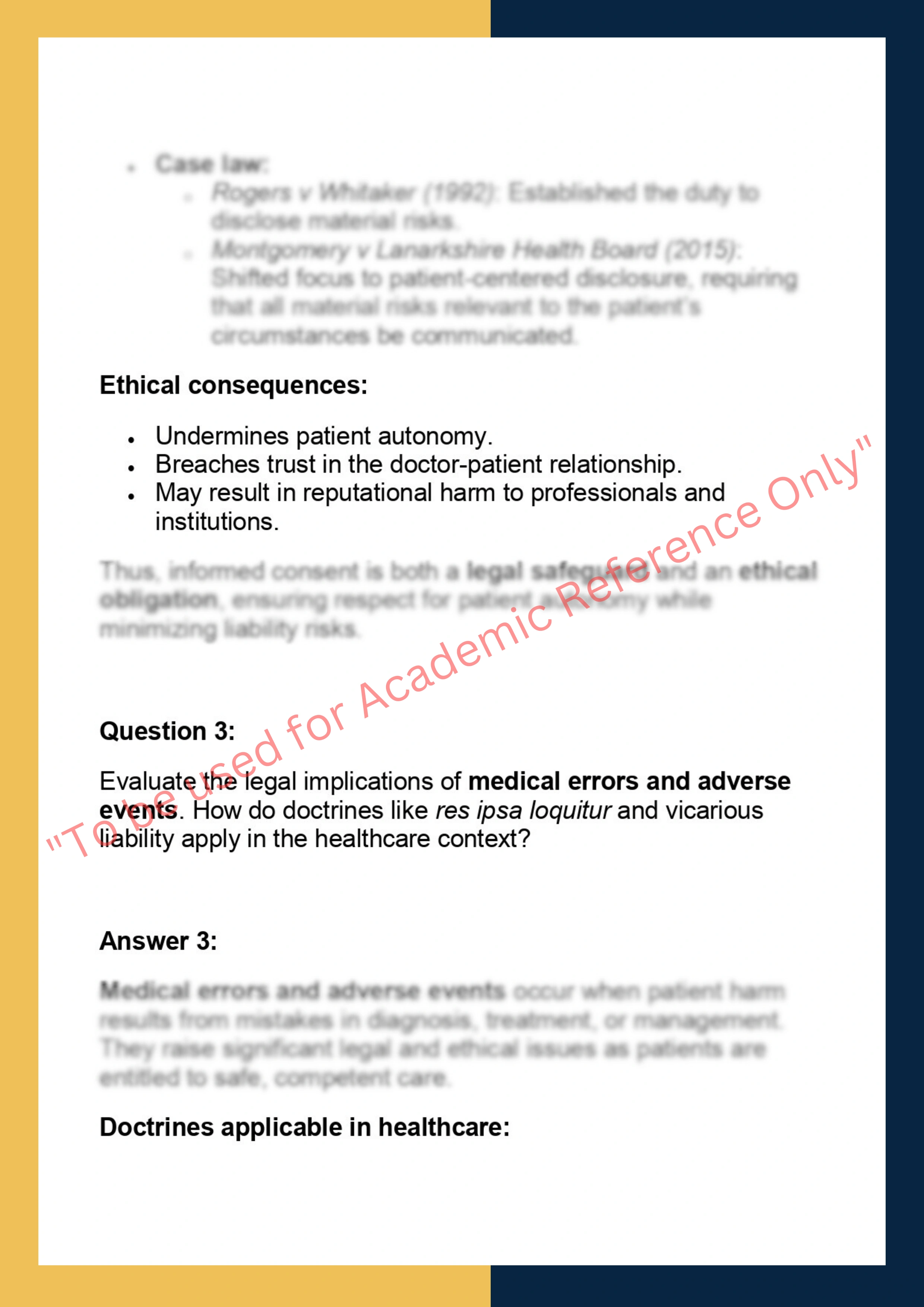 LAWS6054 – Health Care and Professional  Liability 3