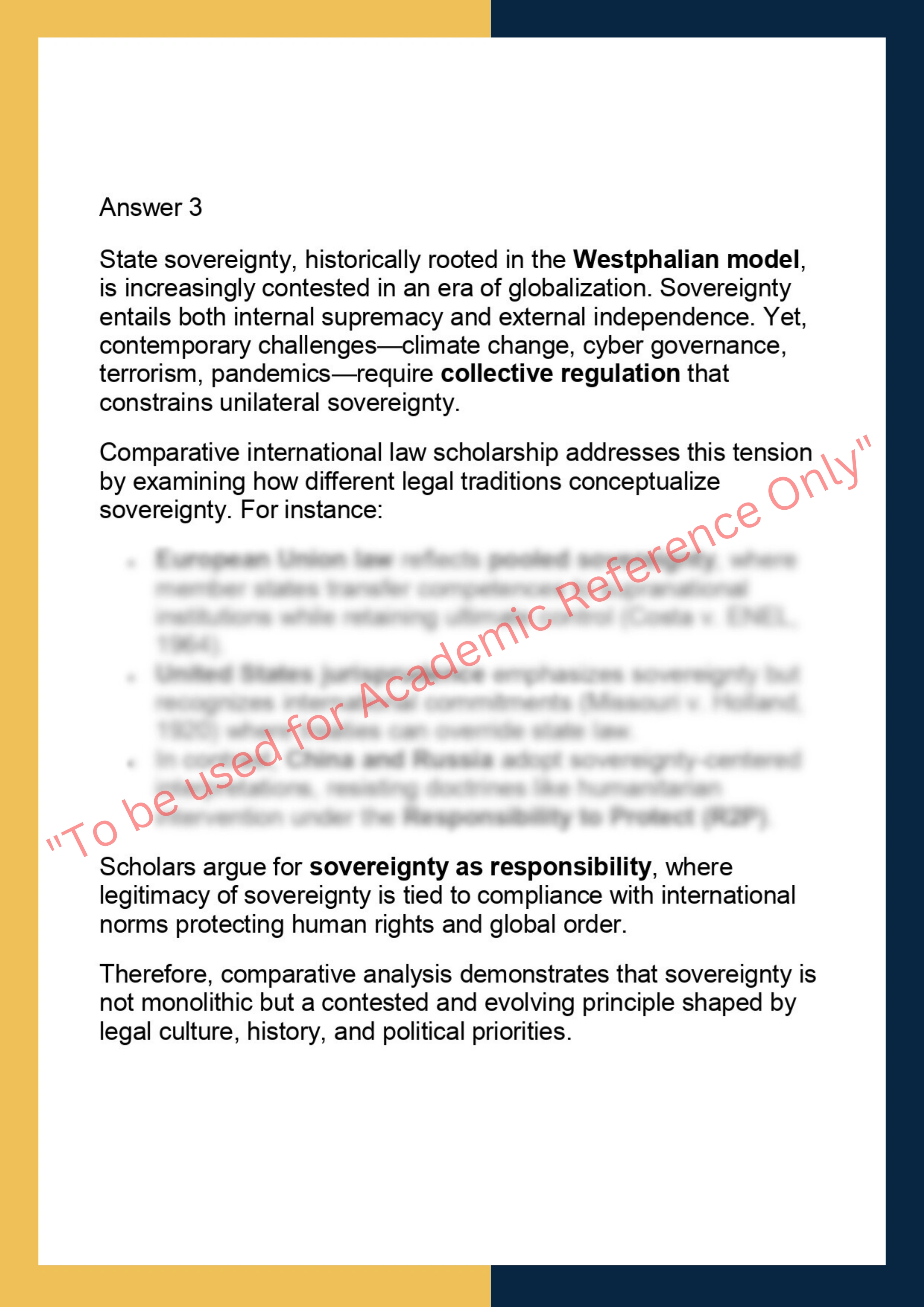 LAW7421 – Comparative International Law  Dissertation 3