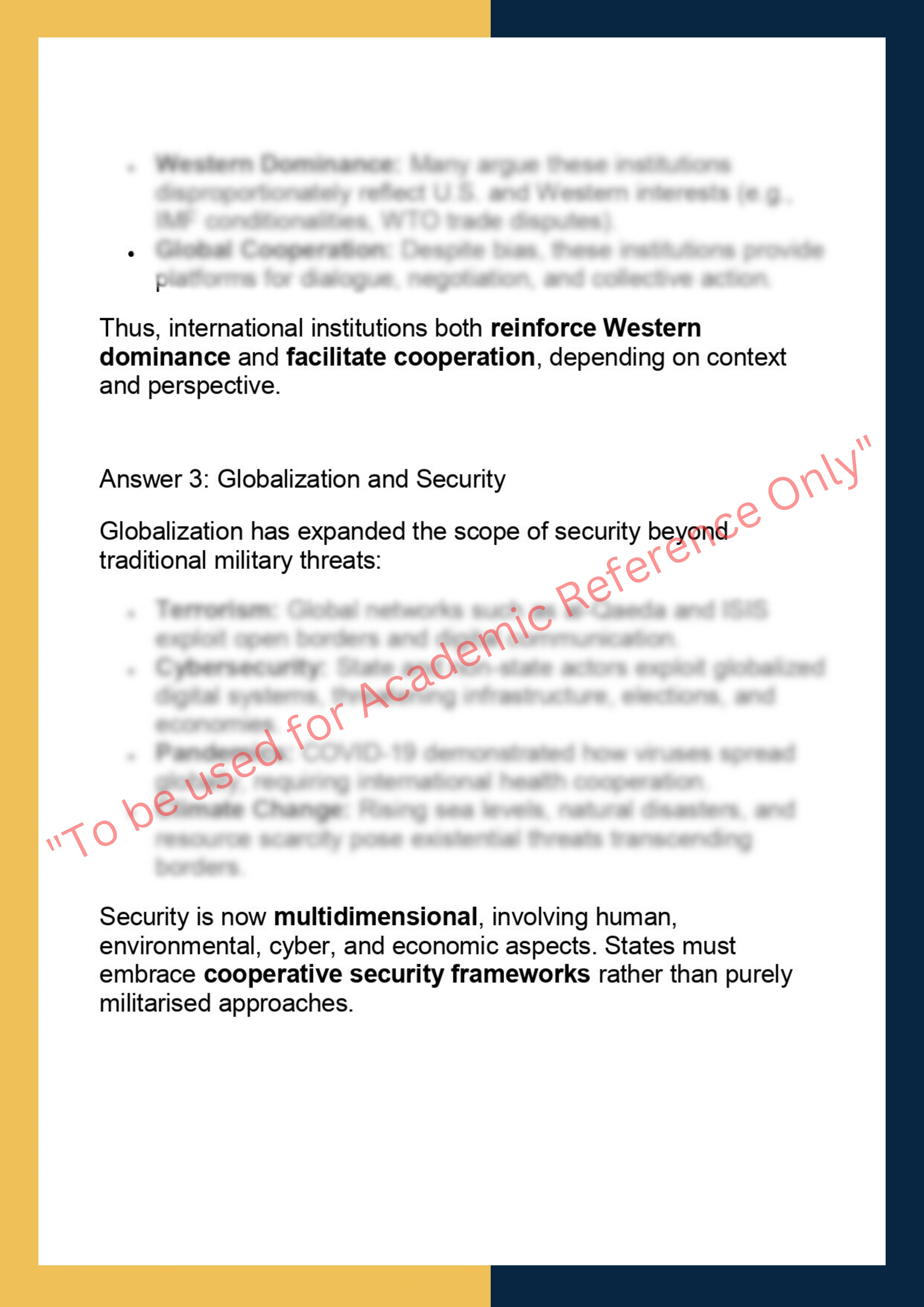 GLOB7009 – Globalization & International  Relations 3
