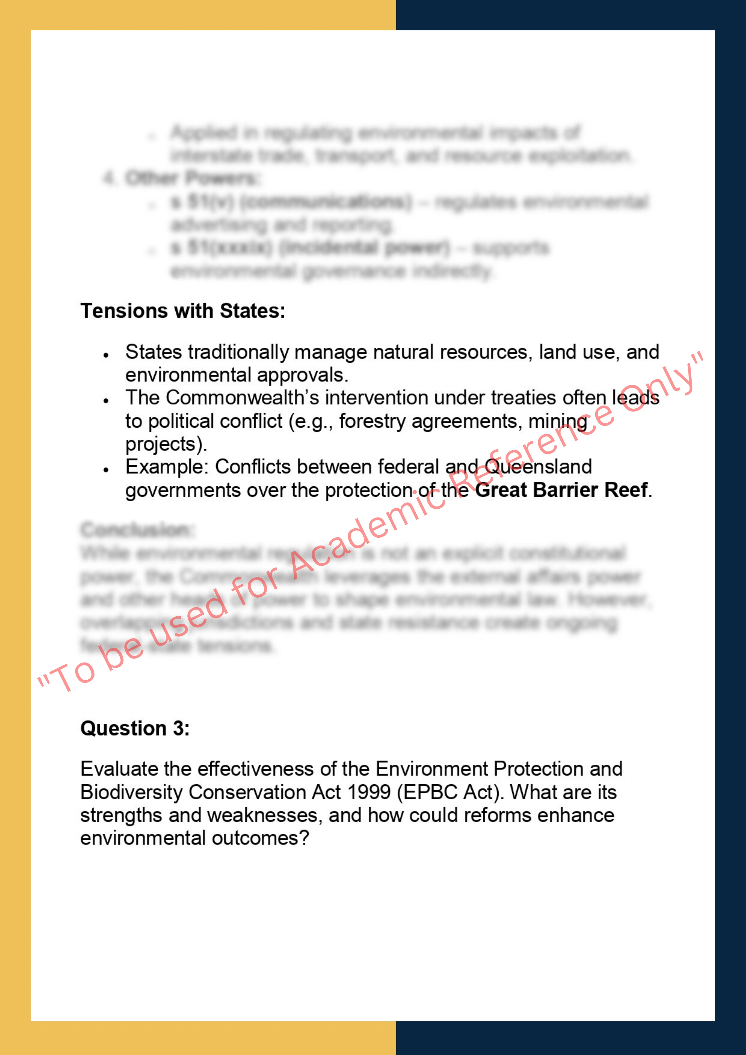 Sample Solution for– ENVS7011 Environmental Policy & Law 3