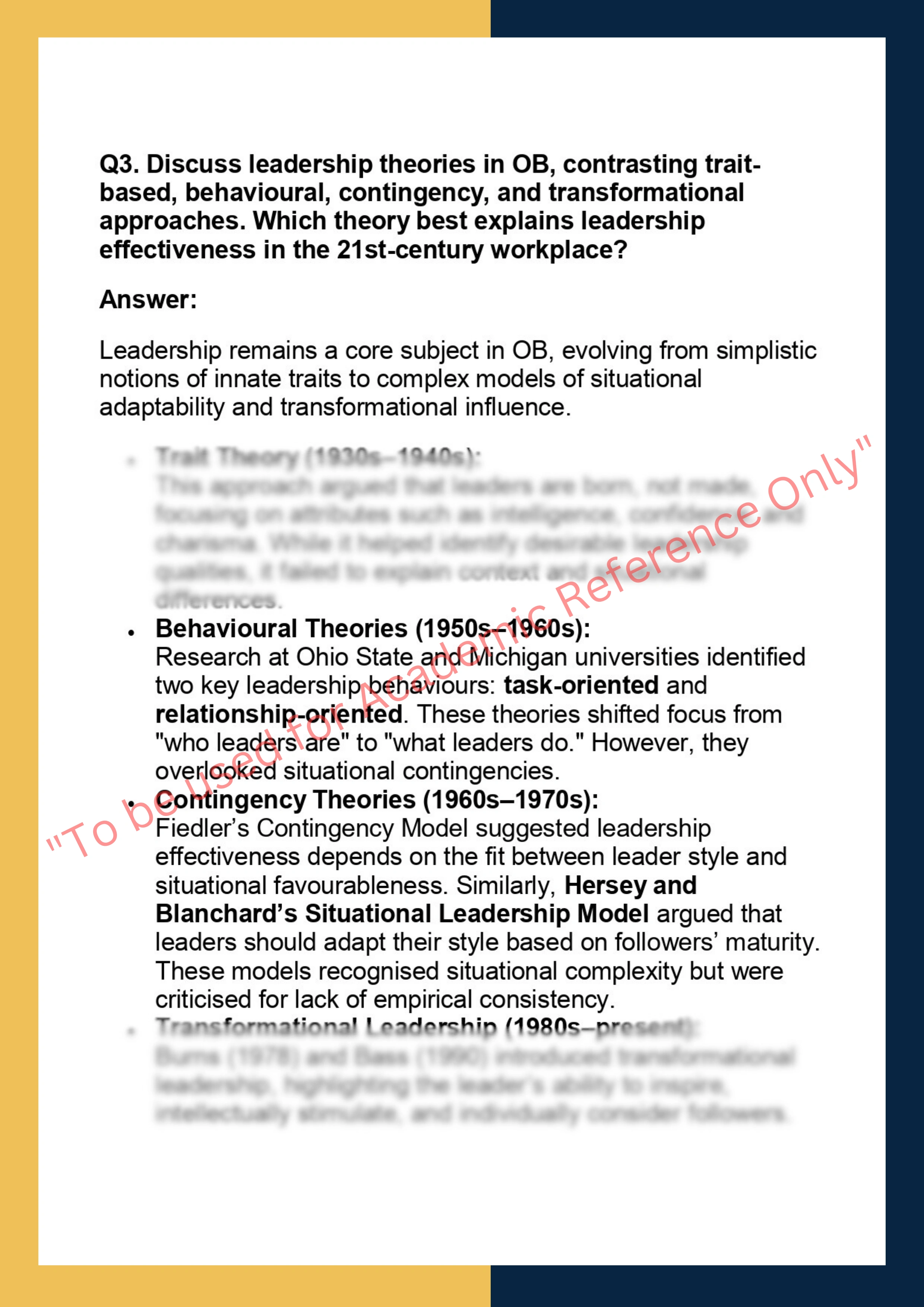 MGMT7201– Organisational Behaviour  Dissertation 3