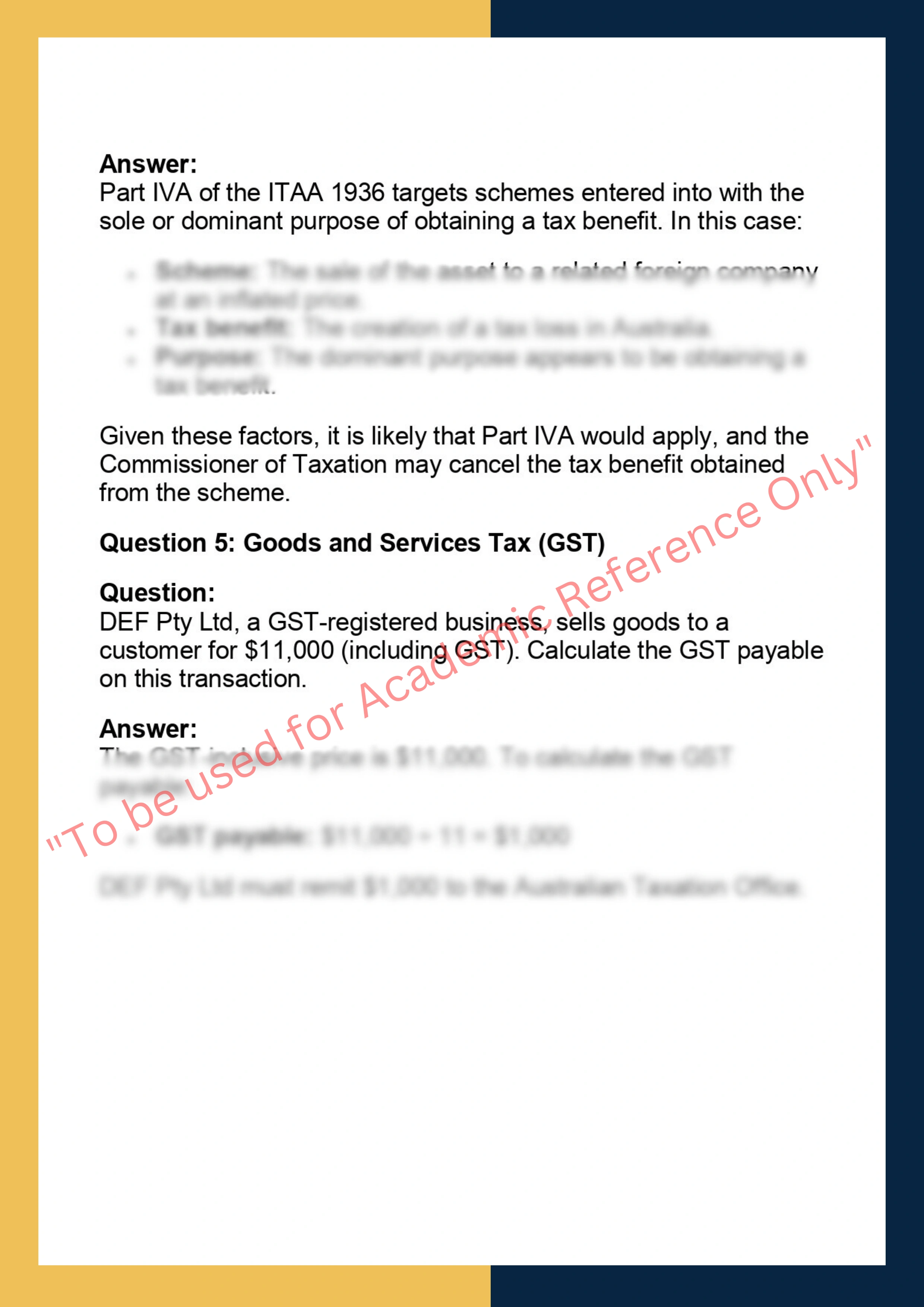 ACCT90016 - Taxation for Business Decision  Making 3
