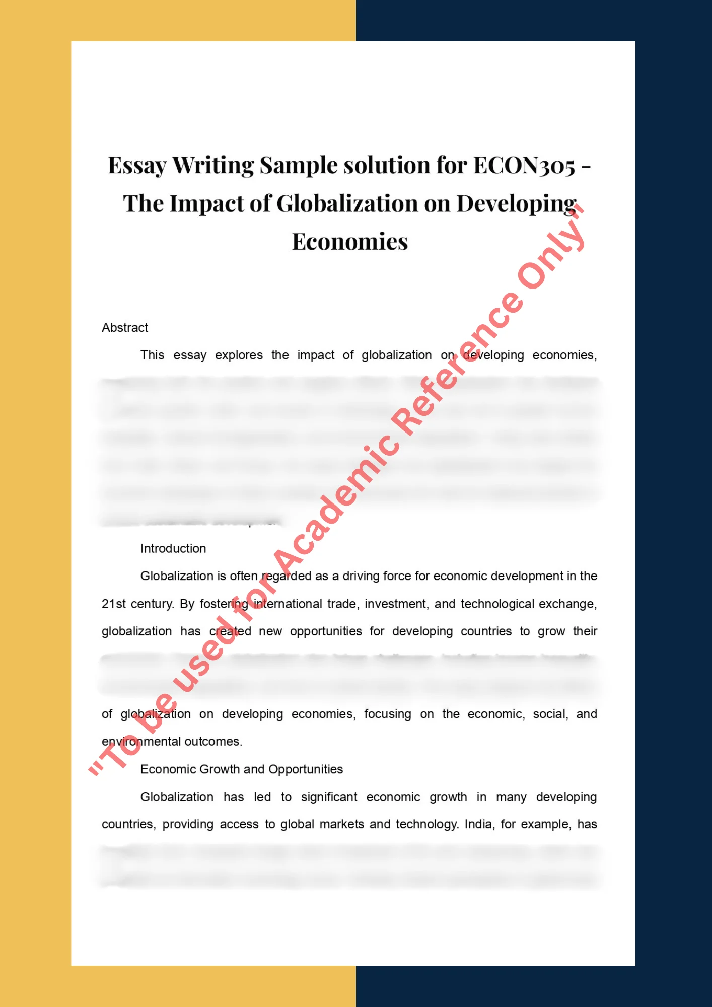 Essay Writing Sample solution for ECON305 - The Impact of Globalization on Developing Economies 0