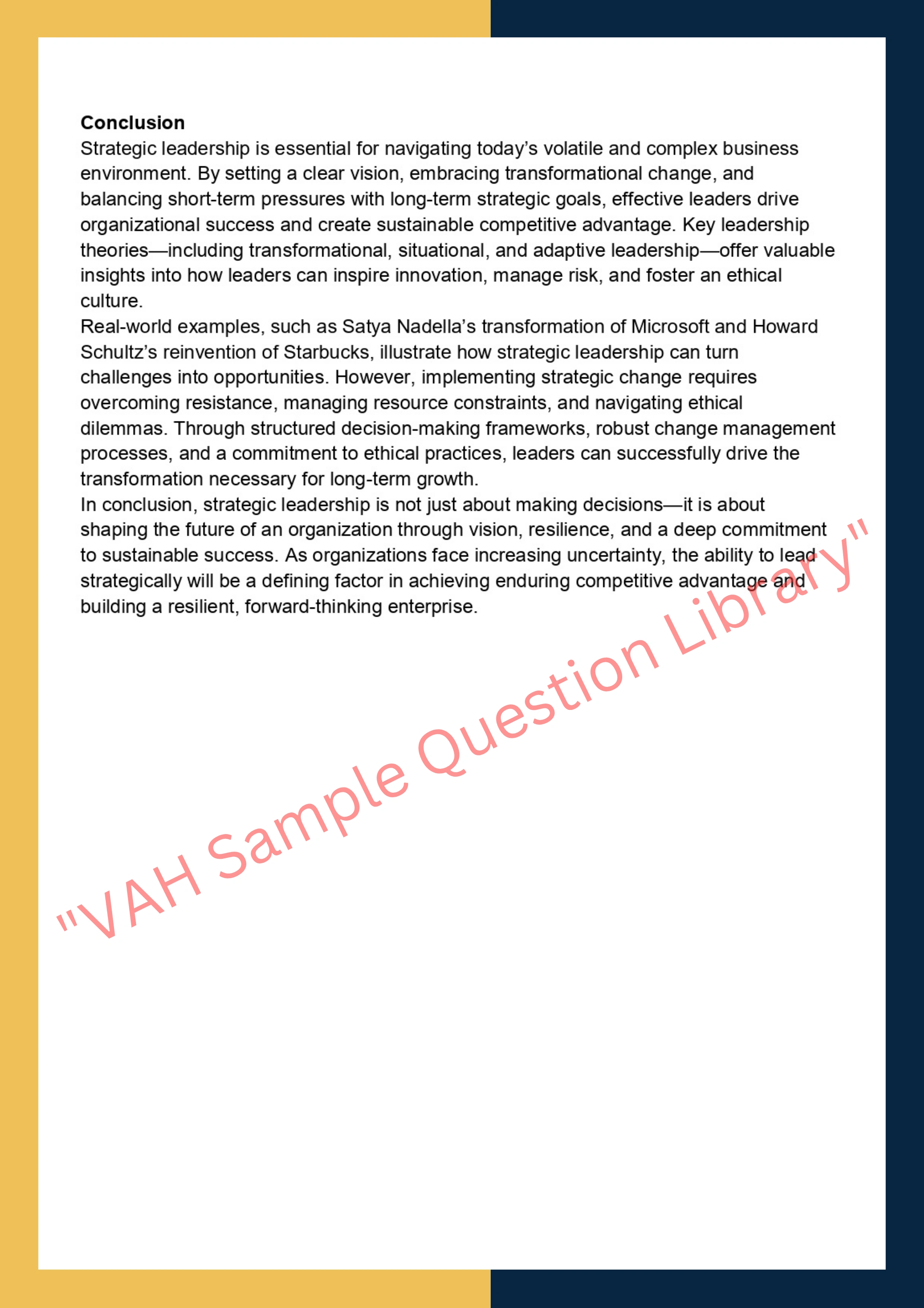 Assignment Sample Of Subject -MBA5010 Strategic Leadership 4