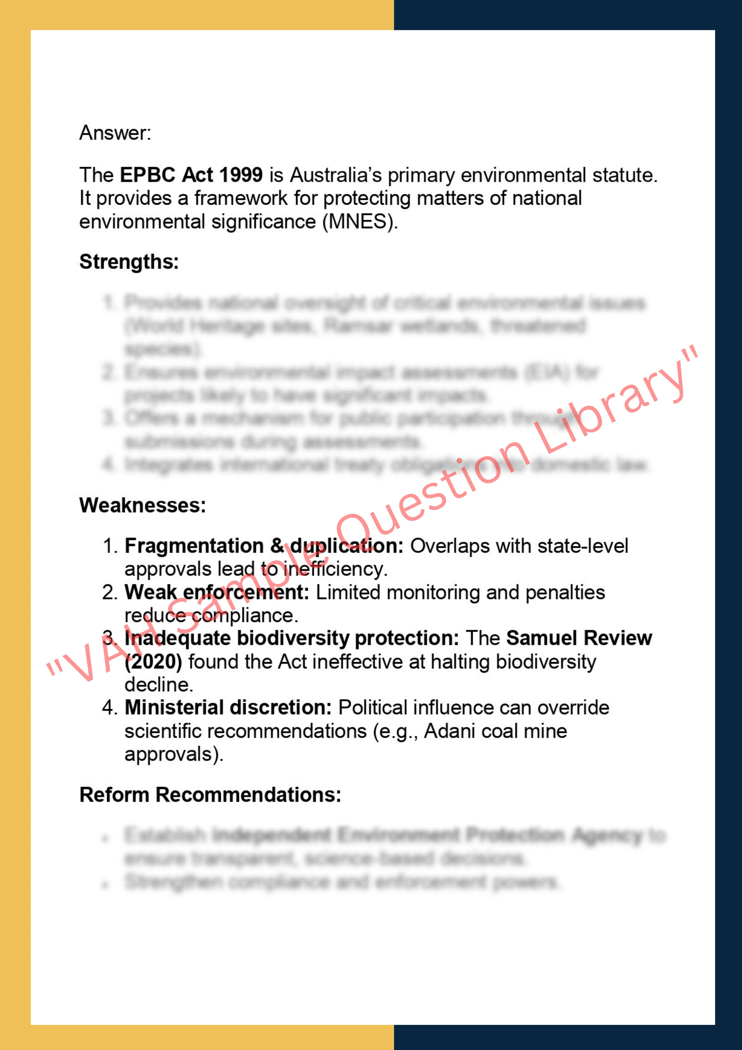 Sample Solution for– ENVS7011 Environmental Policy & Law 4