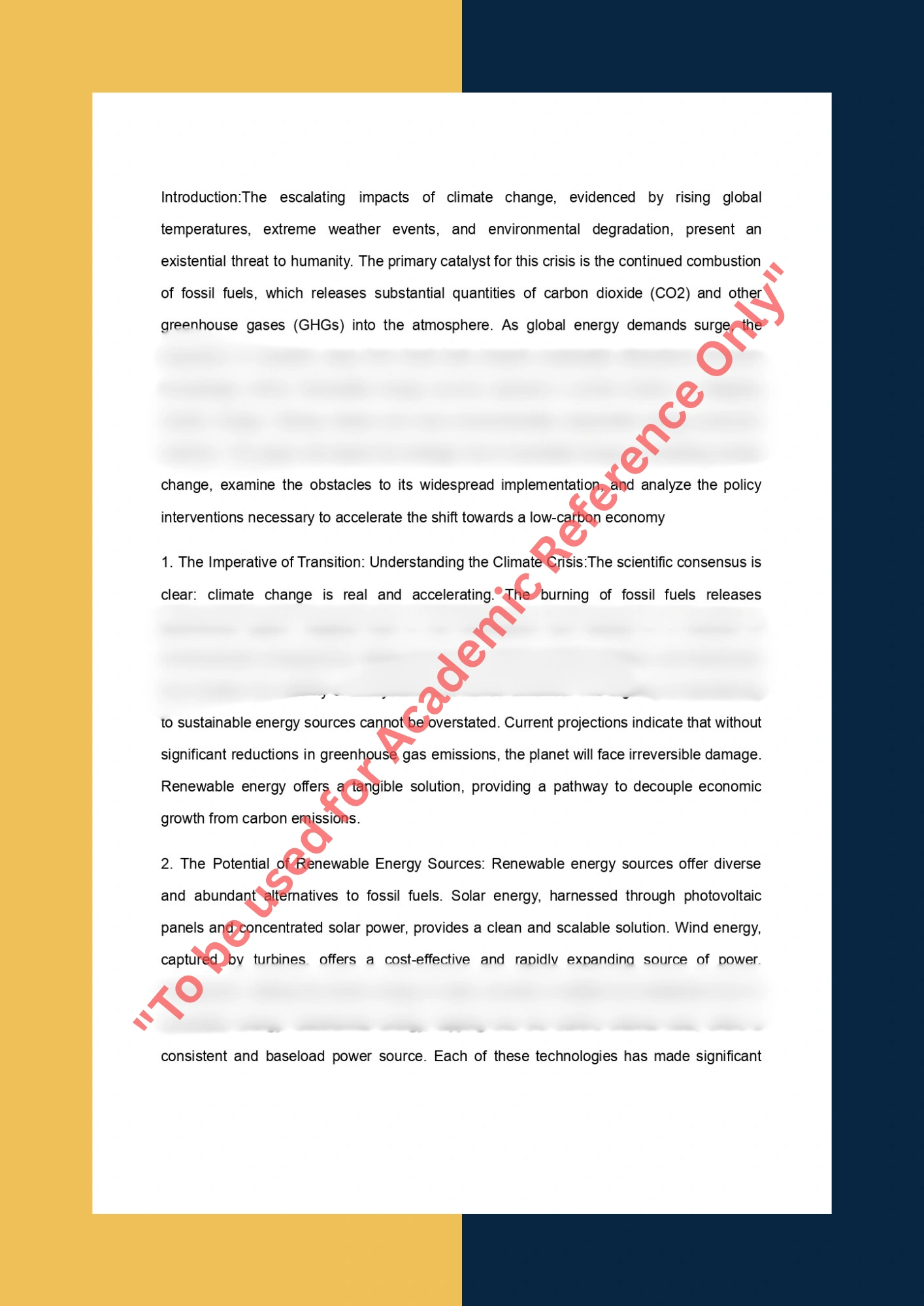 Essay Writing Sample solution on Topics - The Role of Renewable Energy in Combating Climate Change 1