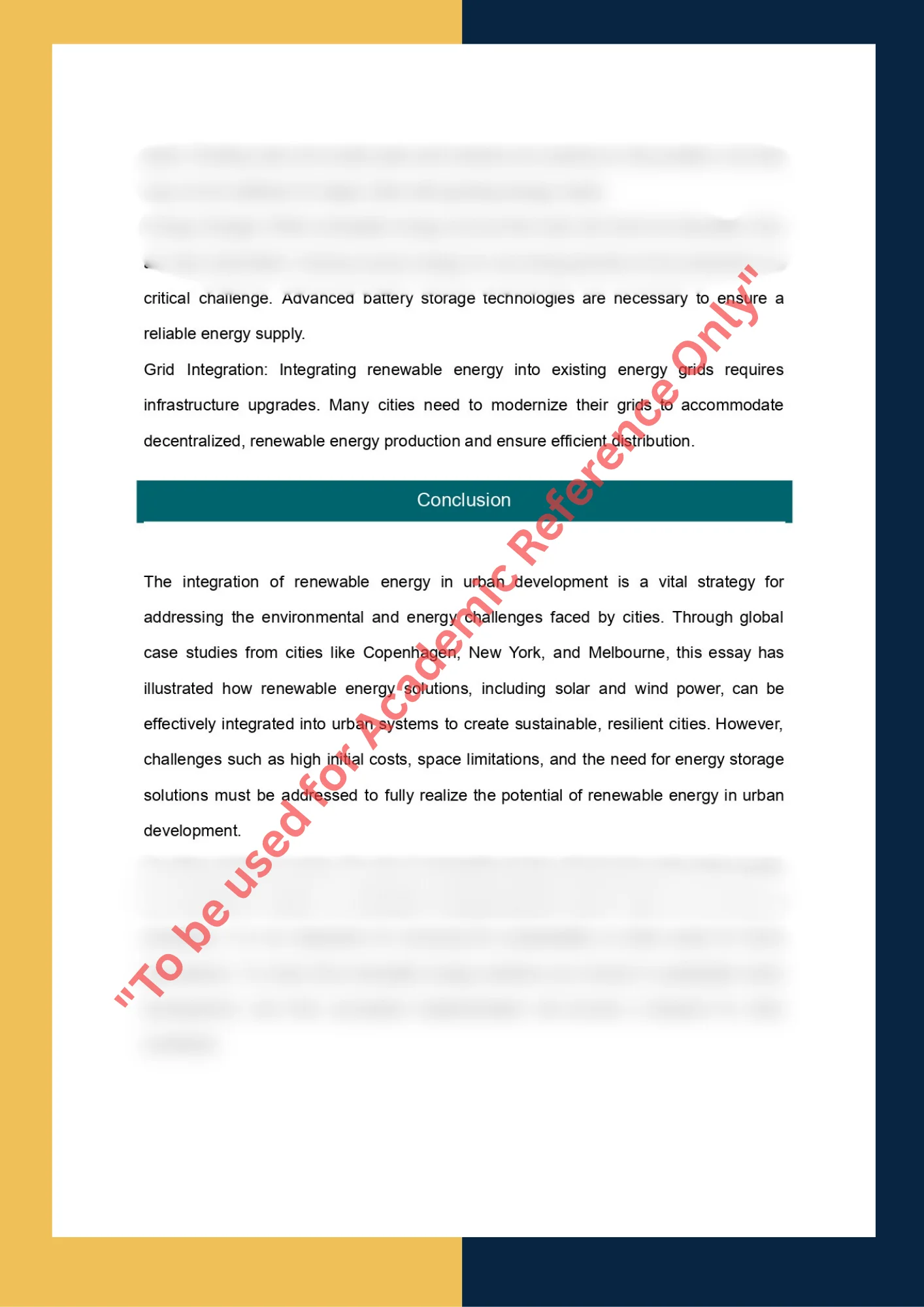 Essay Writing Sample solution for ENG211 - The Role of Renewable Energy in Sustainable Urban Development 5