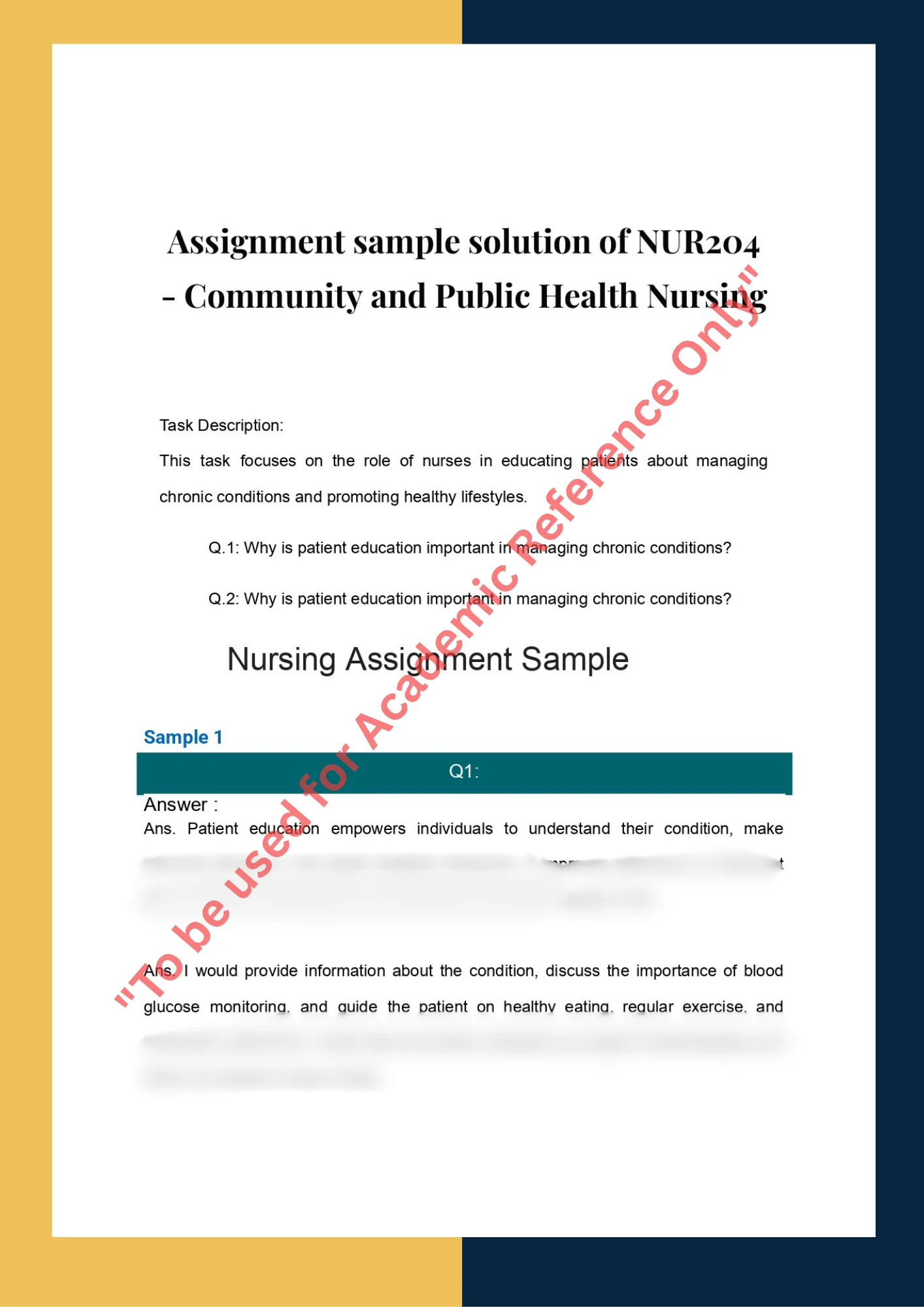 Assignment sample solution of NUR204 - Community and Public Health Nursing 0
