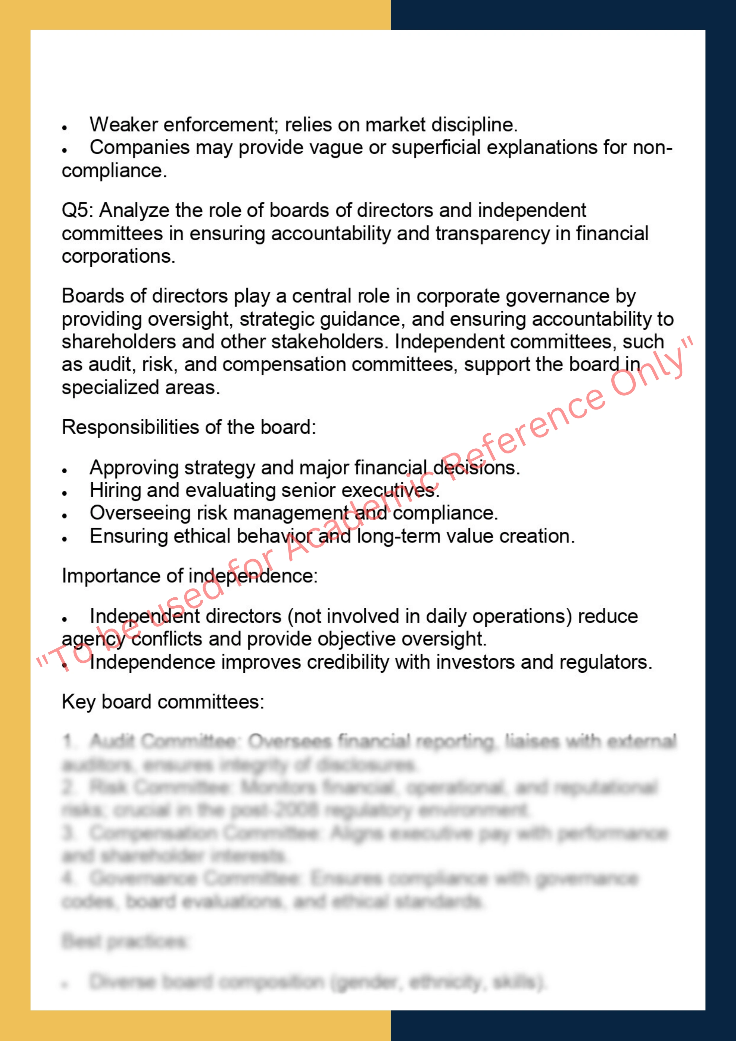 FINC6013 – Corporate Governance & Ethics in  Finance 5