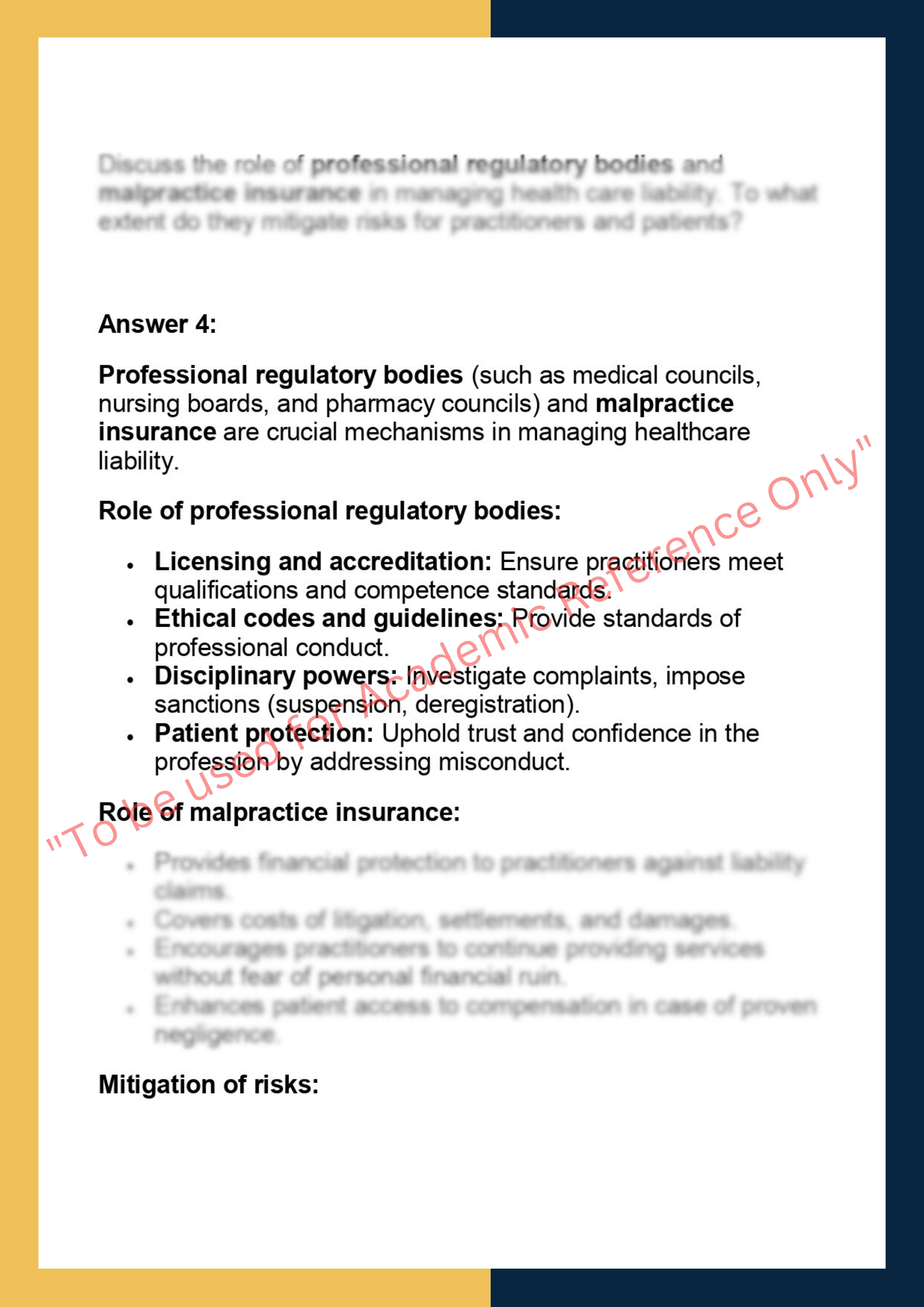 LAWS6054 – Health Care and Professional  Liability 5