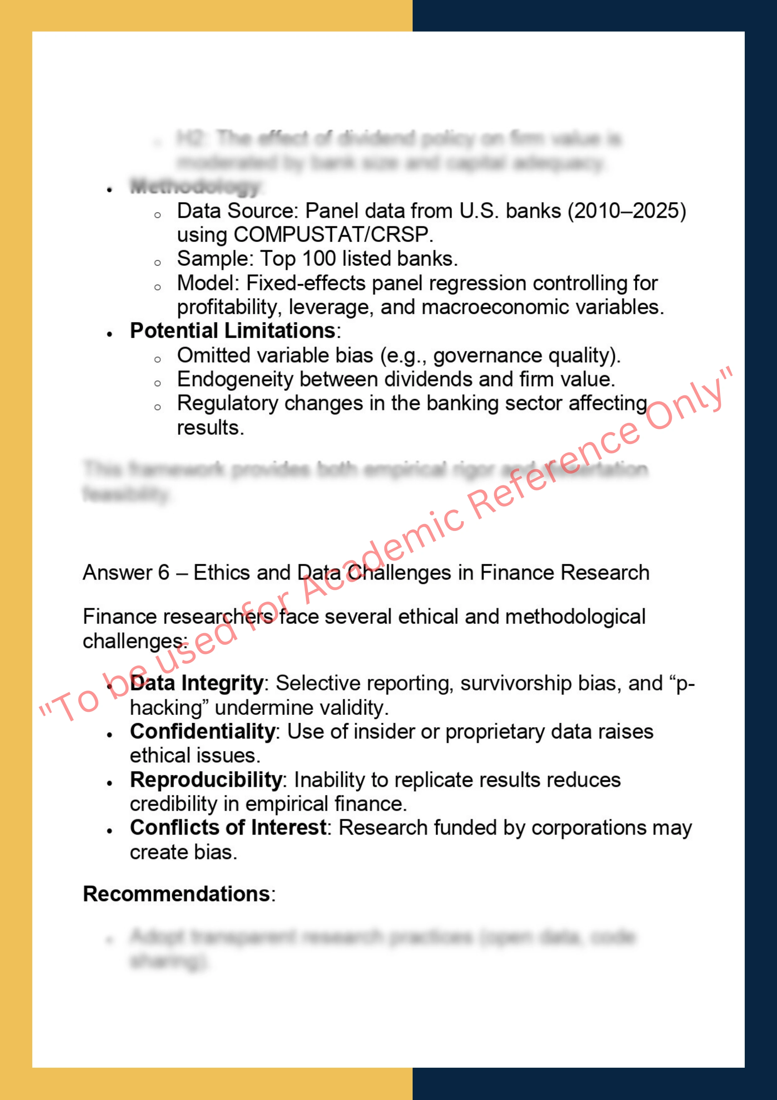 FINM7400 – Corporate Finance Dissertation 5