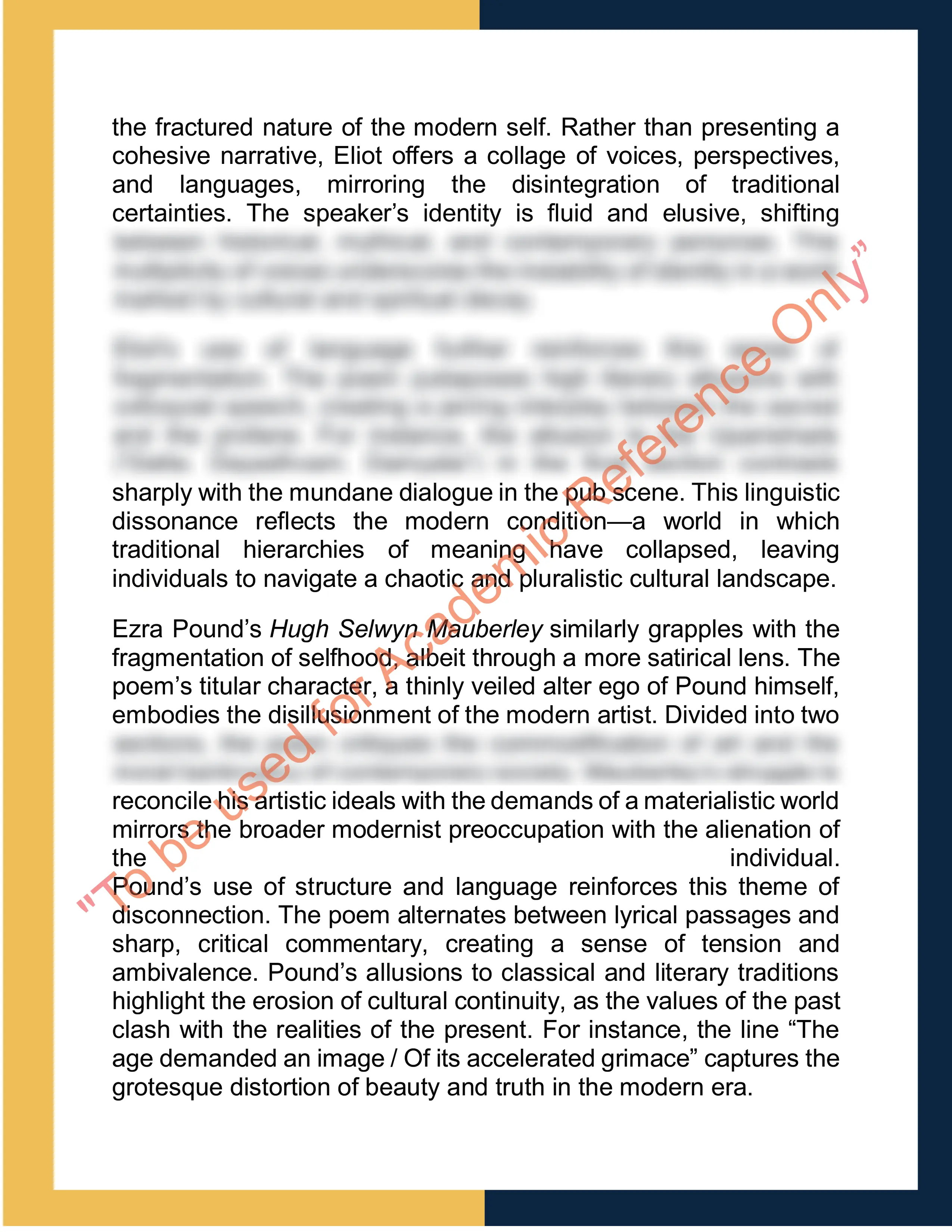 Assignment sample solution of ENG705 - Modernist Poetry and its Contexts 1