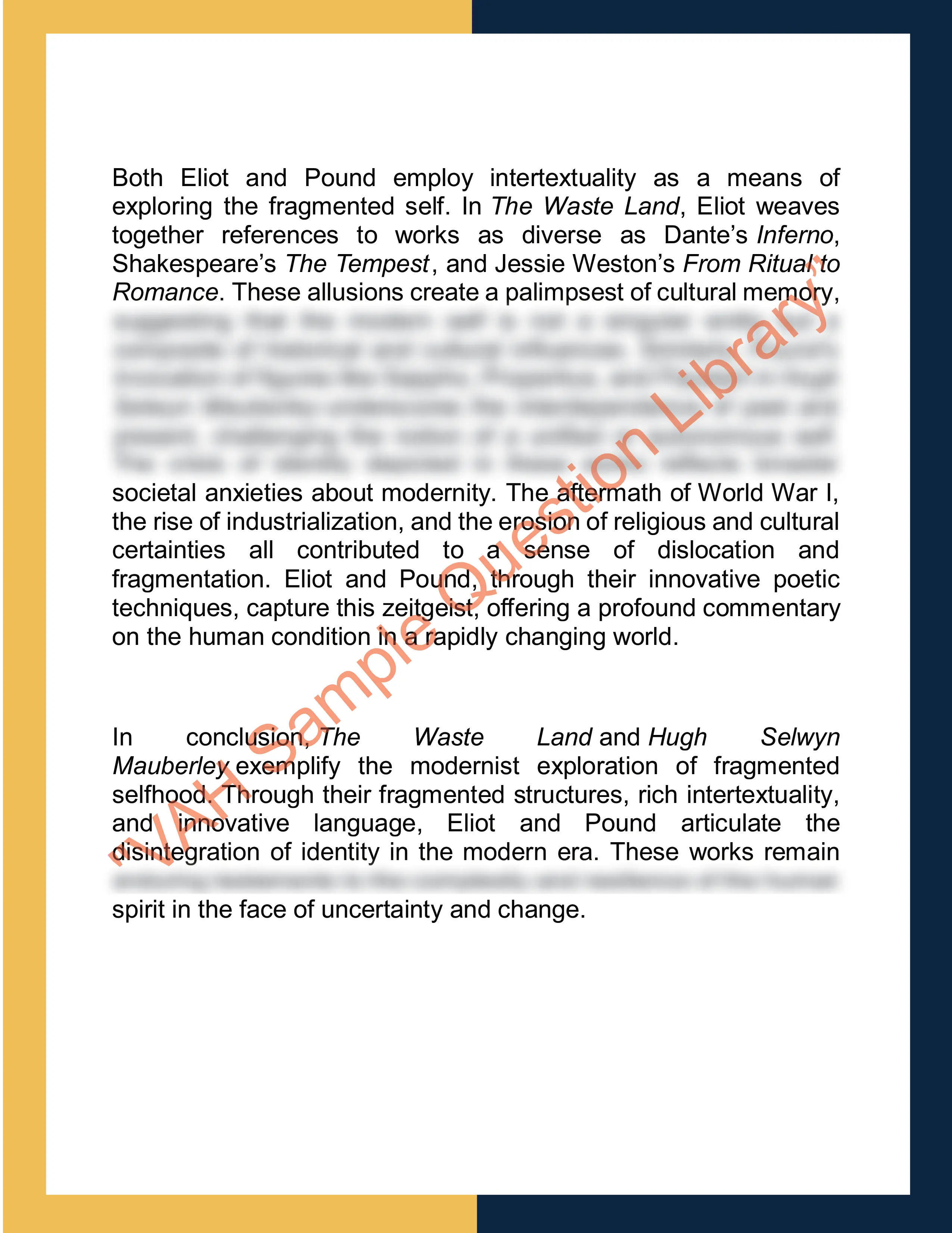 Assignment sample solution of ENG705 - Modernist Poetry and its Contexts 2