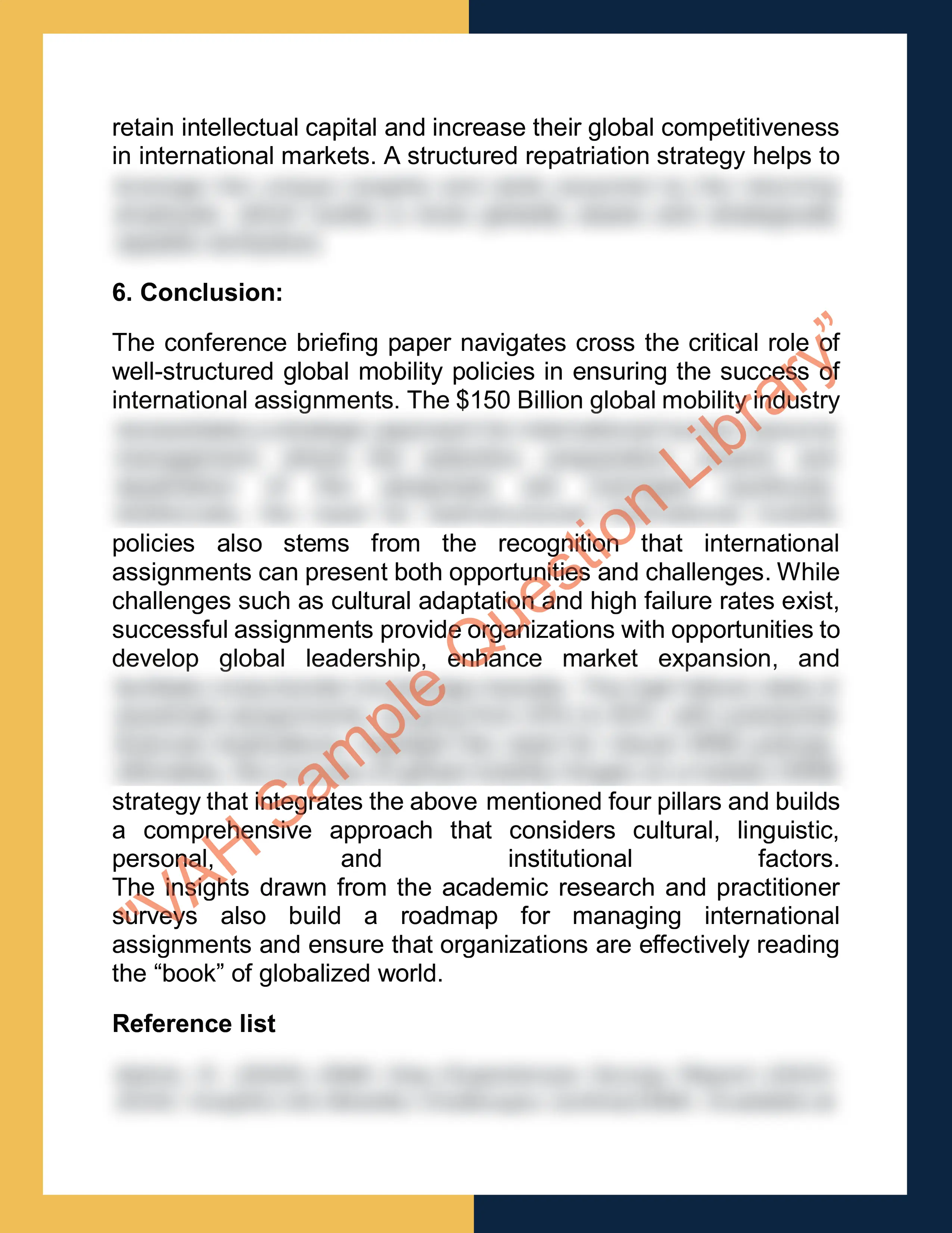Assignment sample solution of 7HURM008W - Strategic Global Mobility 10