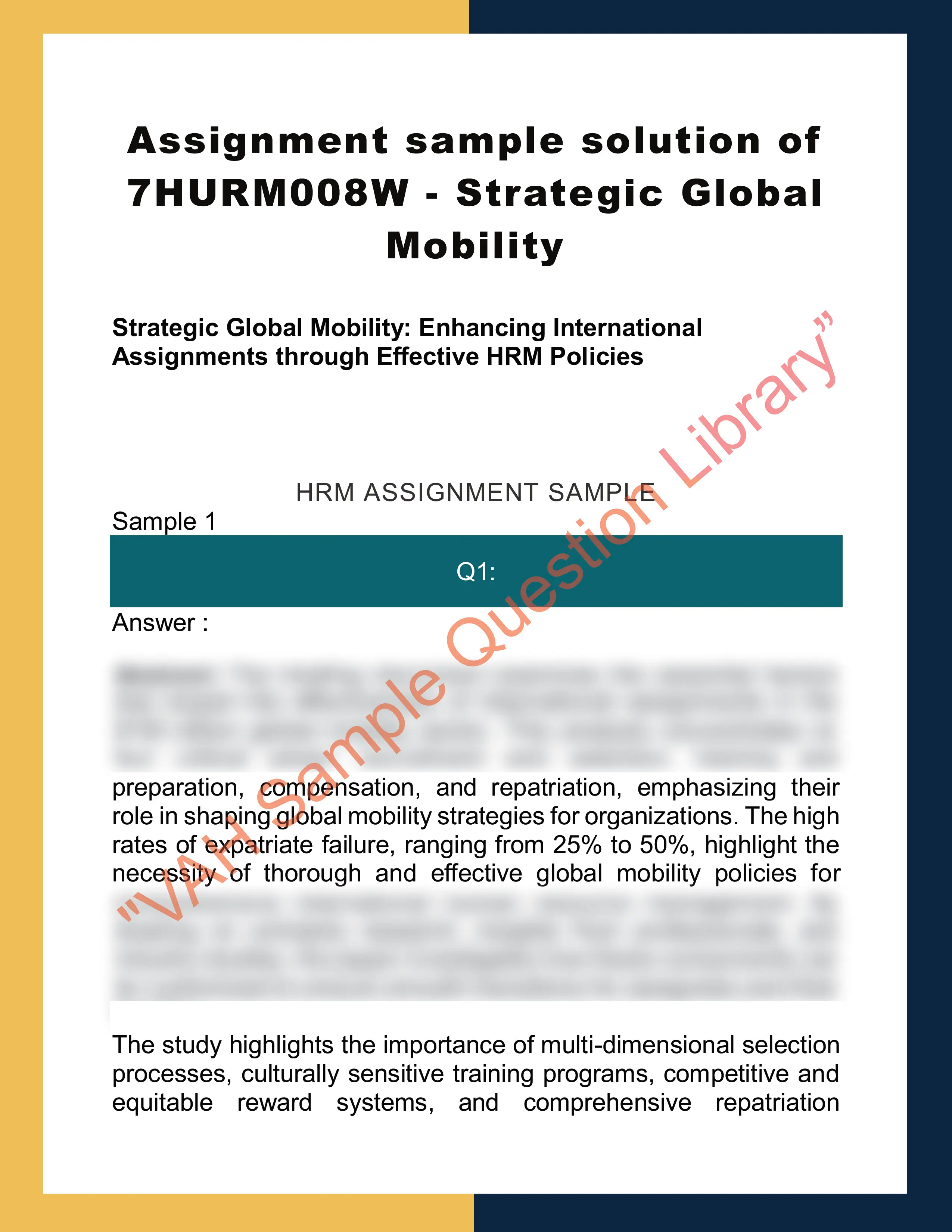 Assignment sample solution of 7HURM008W - Strategic Global Mobility 0