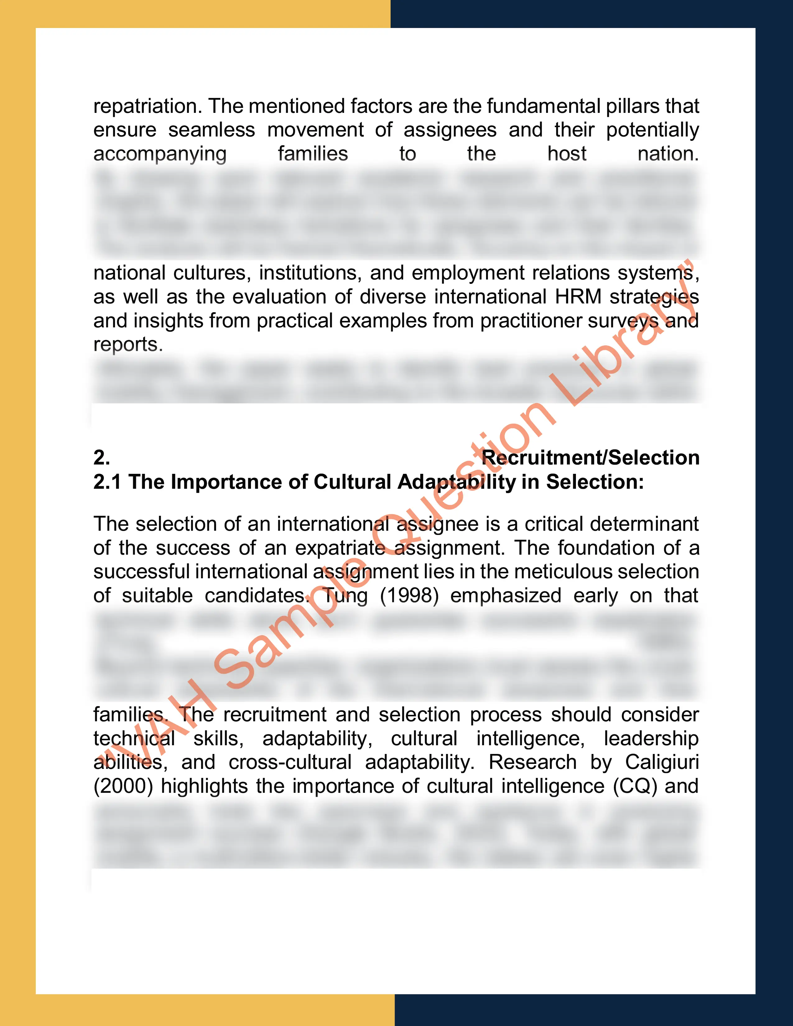 Assignment sample solution of 7HURM008W - Strategic Global Mobility 2