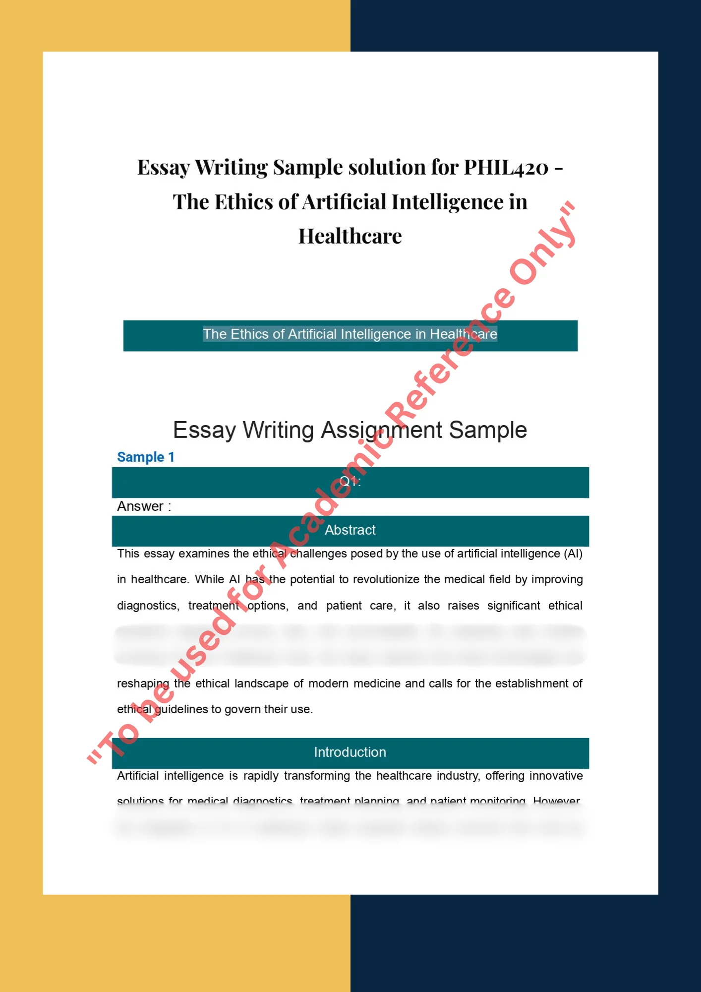 Essay Writing Sample solution for PHIL420 - The Ethics of Artificial Intelligence in Healthcare 0