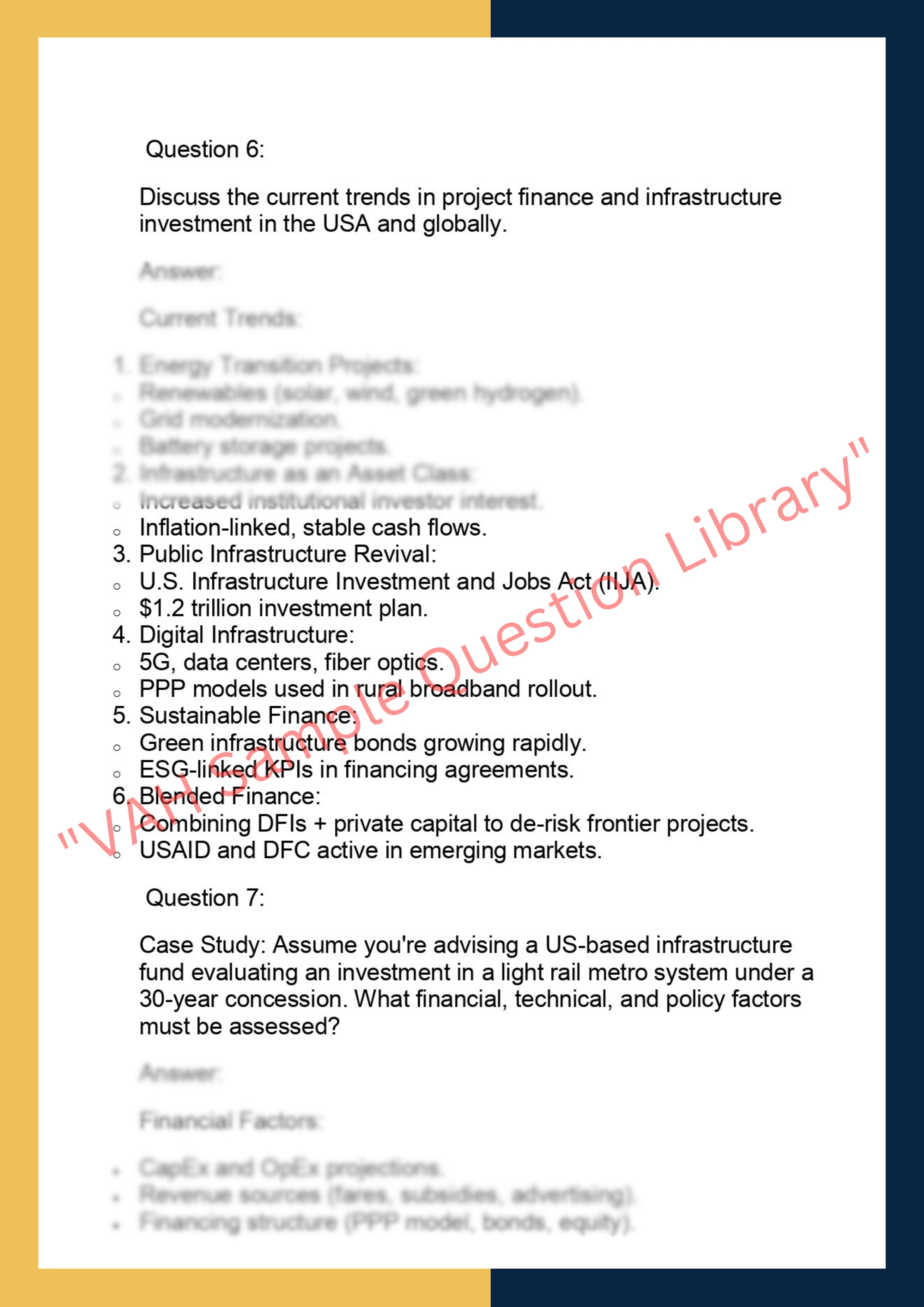 FINC6018 – Project Finance & Infrastructure  Investment 6