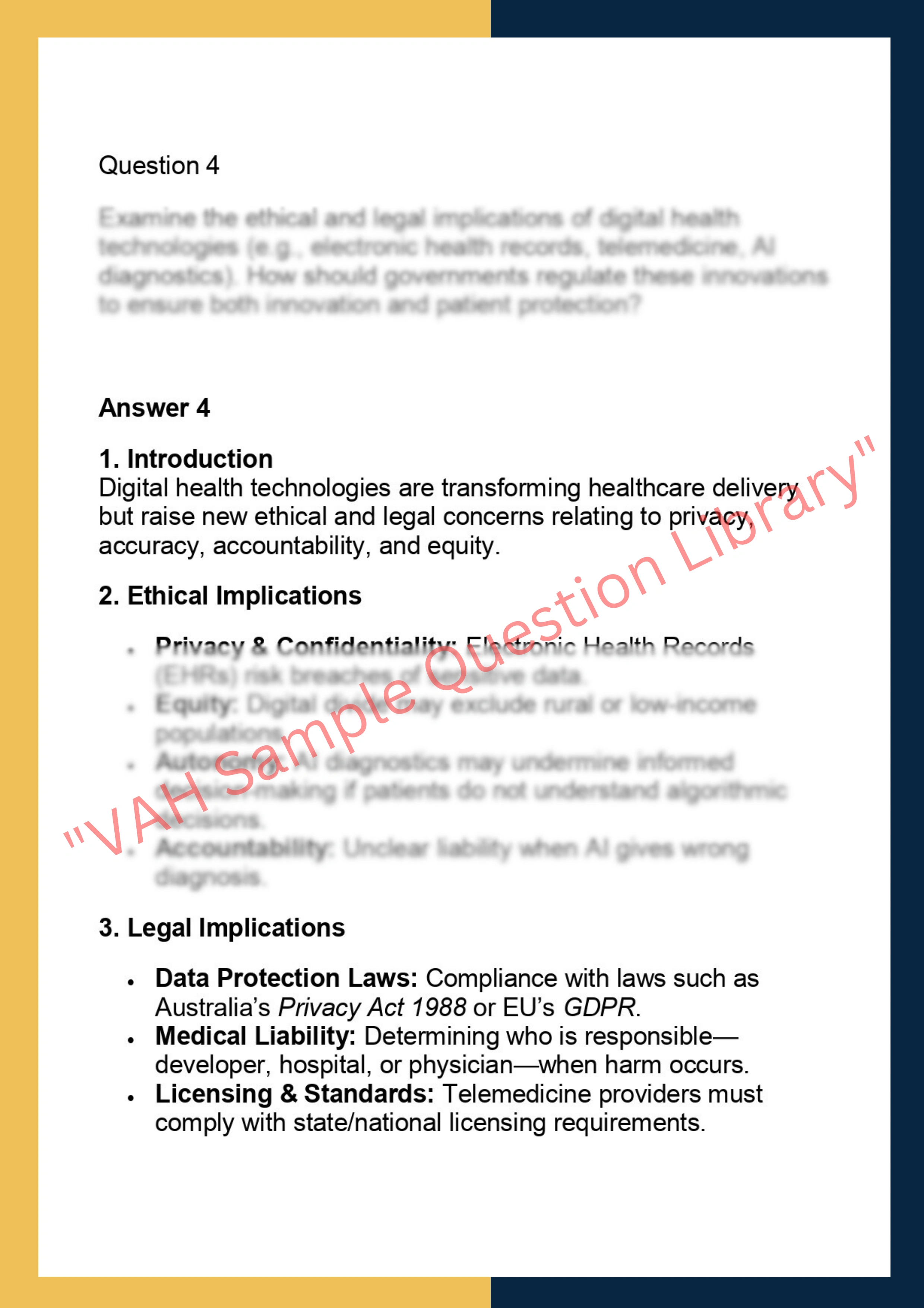 LAWS6052 – Government Regulation, Health  Policy and Ethics 6