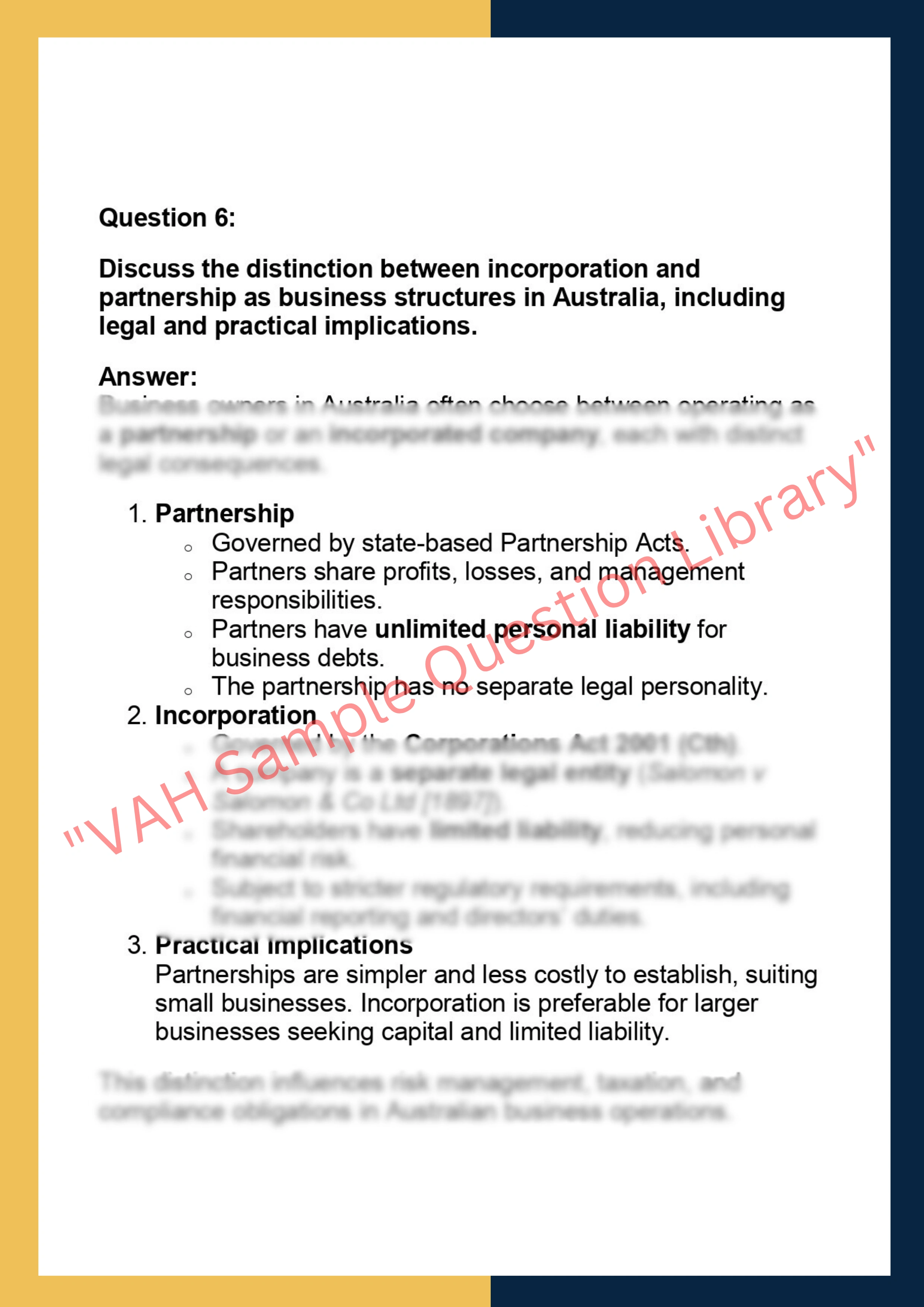 LAW201 – Business Law Assignment 6