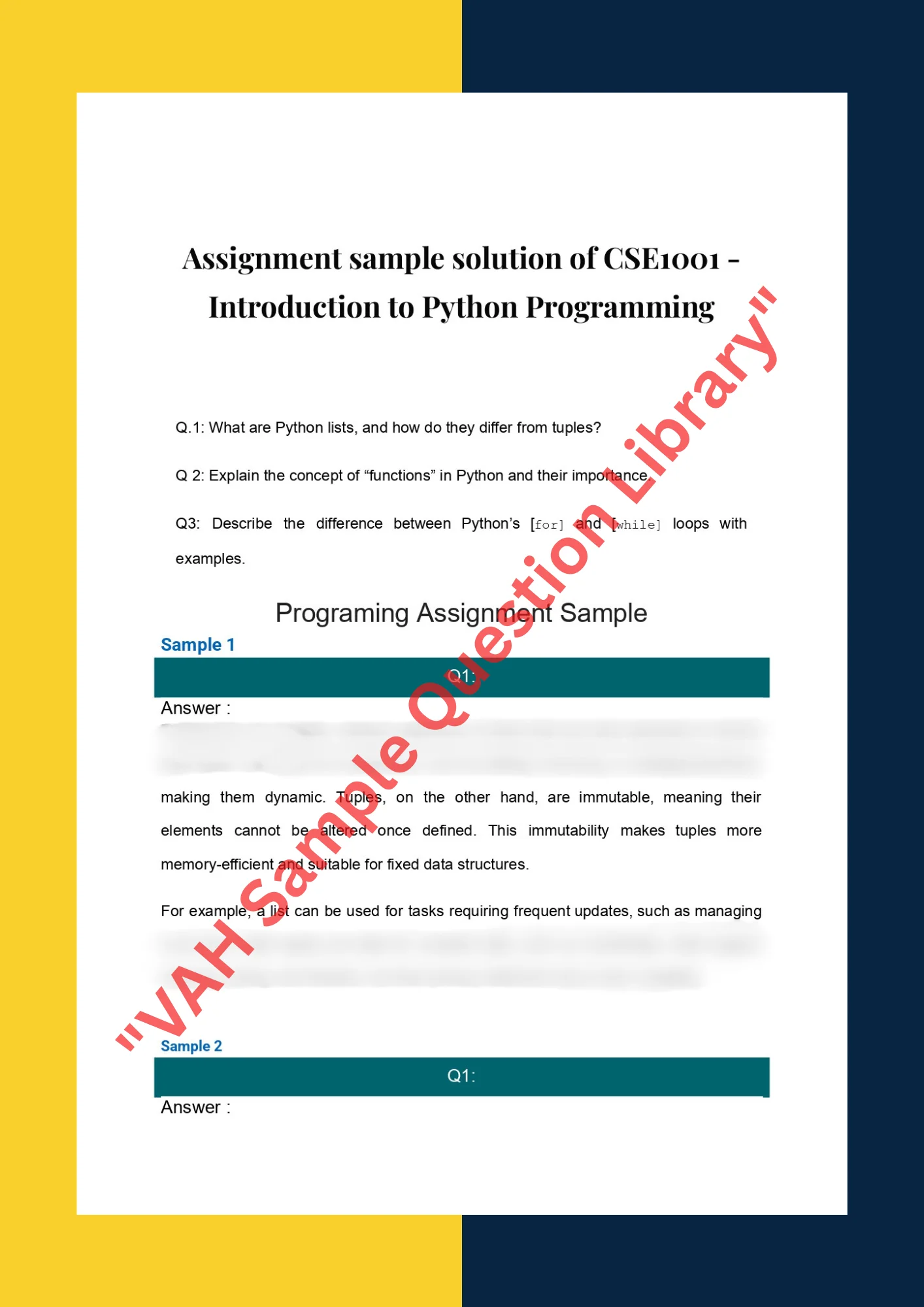Assignment sample solution of CSE1001 - Introduction to Python Programming 0