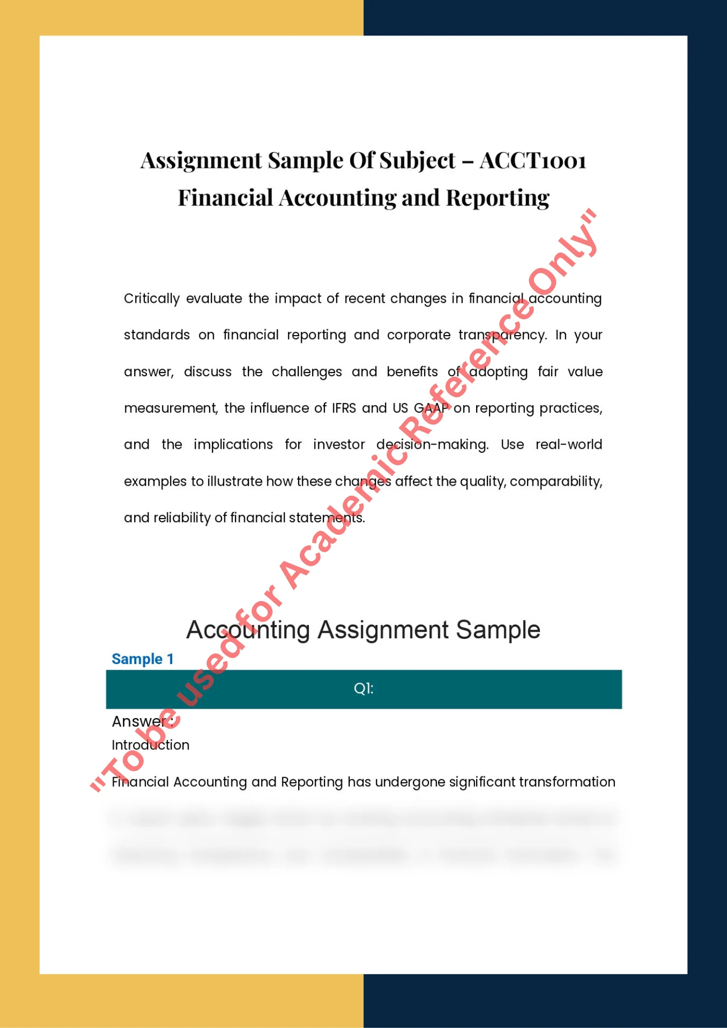 Assignment Sample Of Subject – ACCT1001 Financial Accounting and Reporting 0