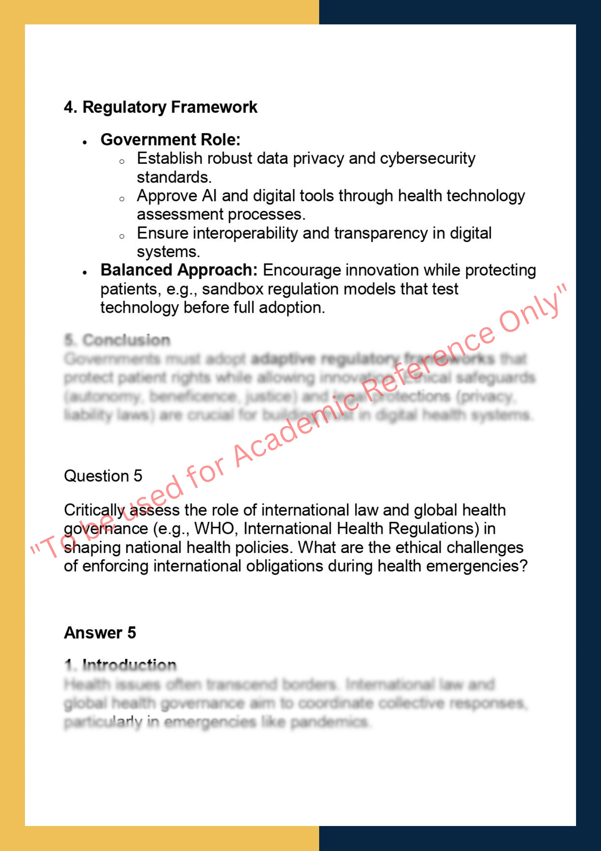LAWS6052 – Government Regulation, Health  Policy and Ethics 7
