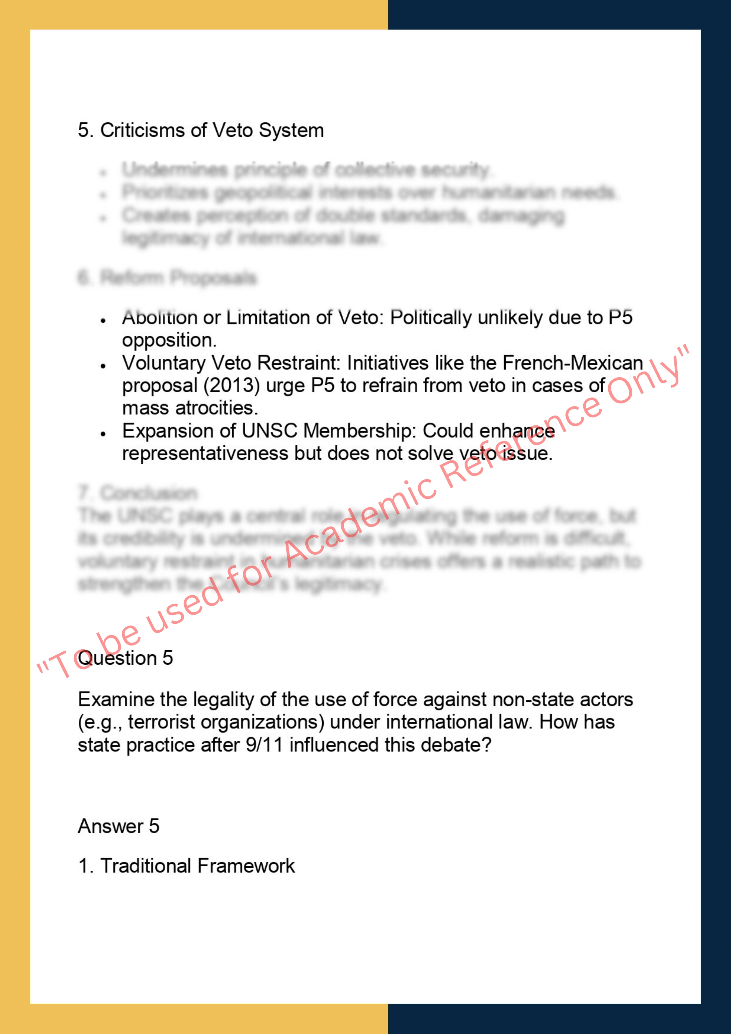 LAWS6062 – International Law – The Use of  Armed Force 6