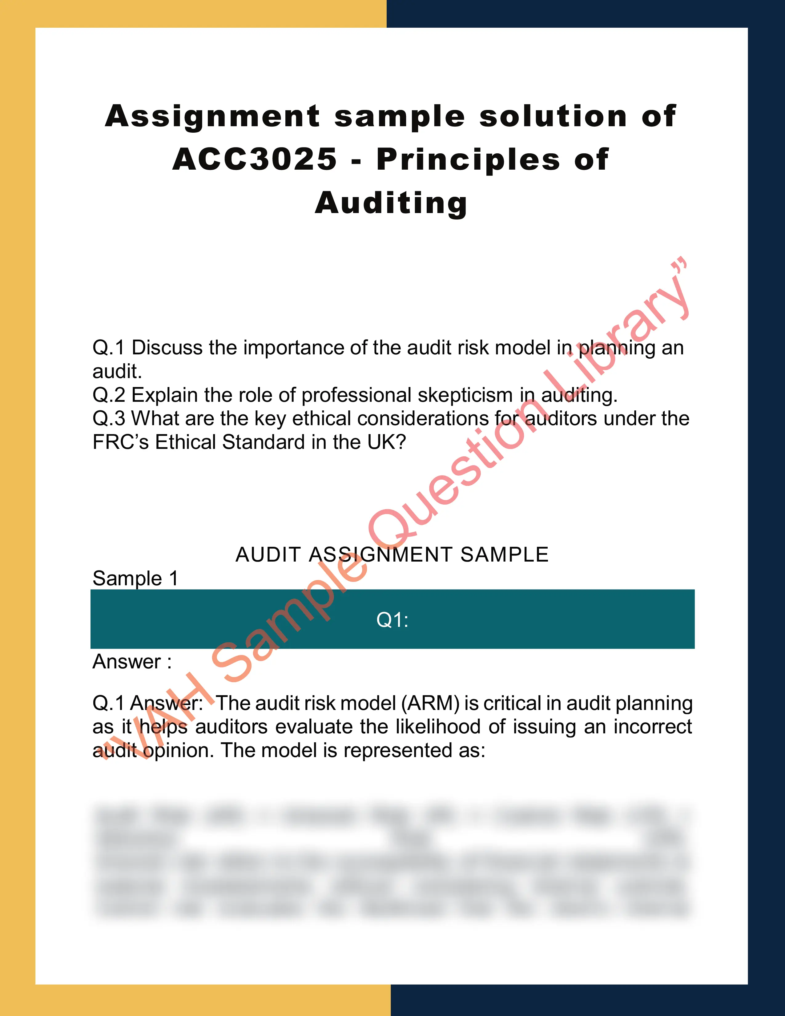 Assignment sample solution of ACC3025 - Principles of Auditing 0