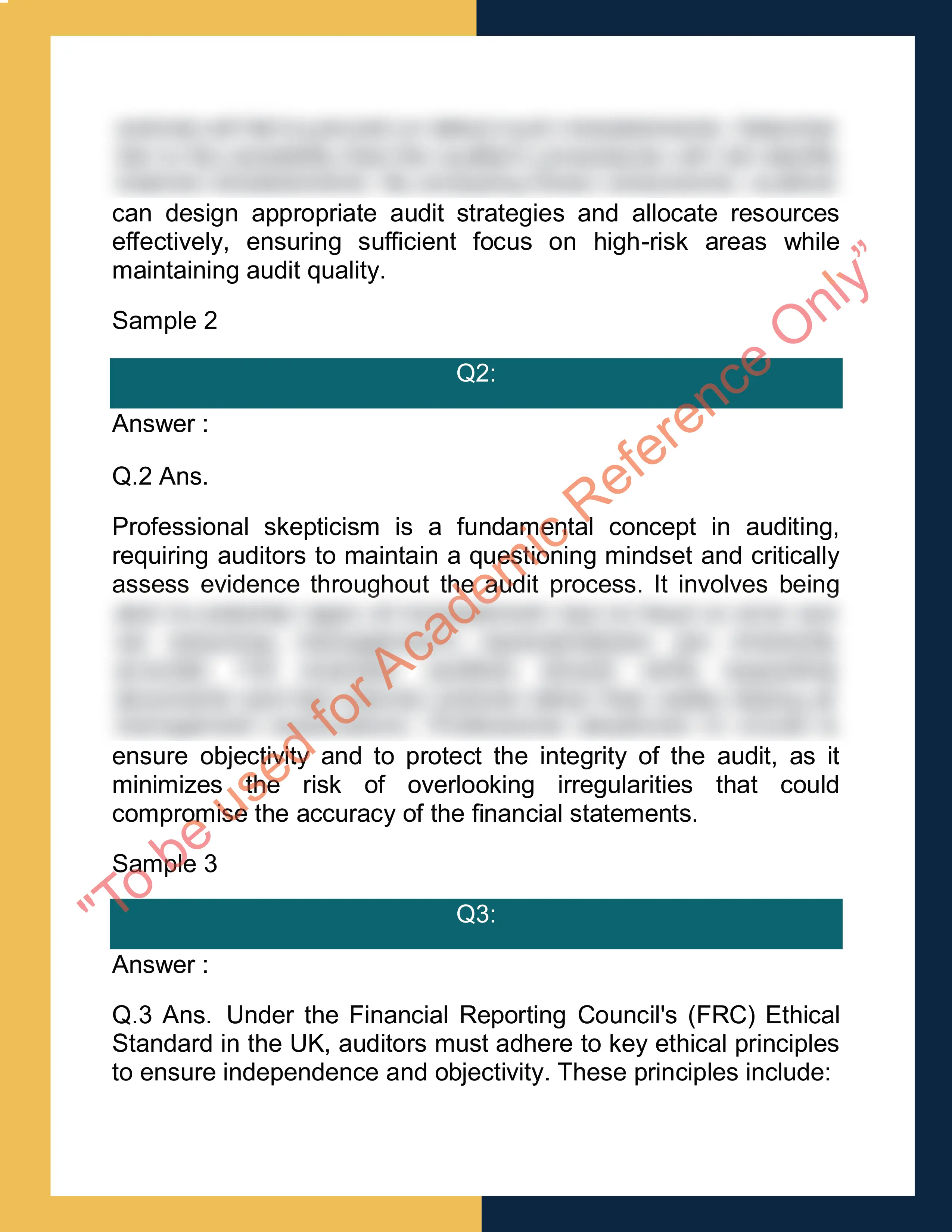 Assignment sample solution of ACC3025 - Principles of Auditing 1