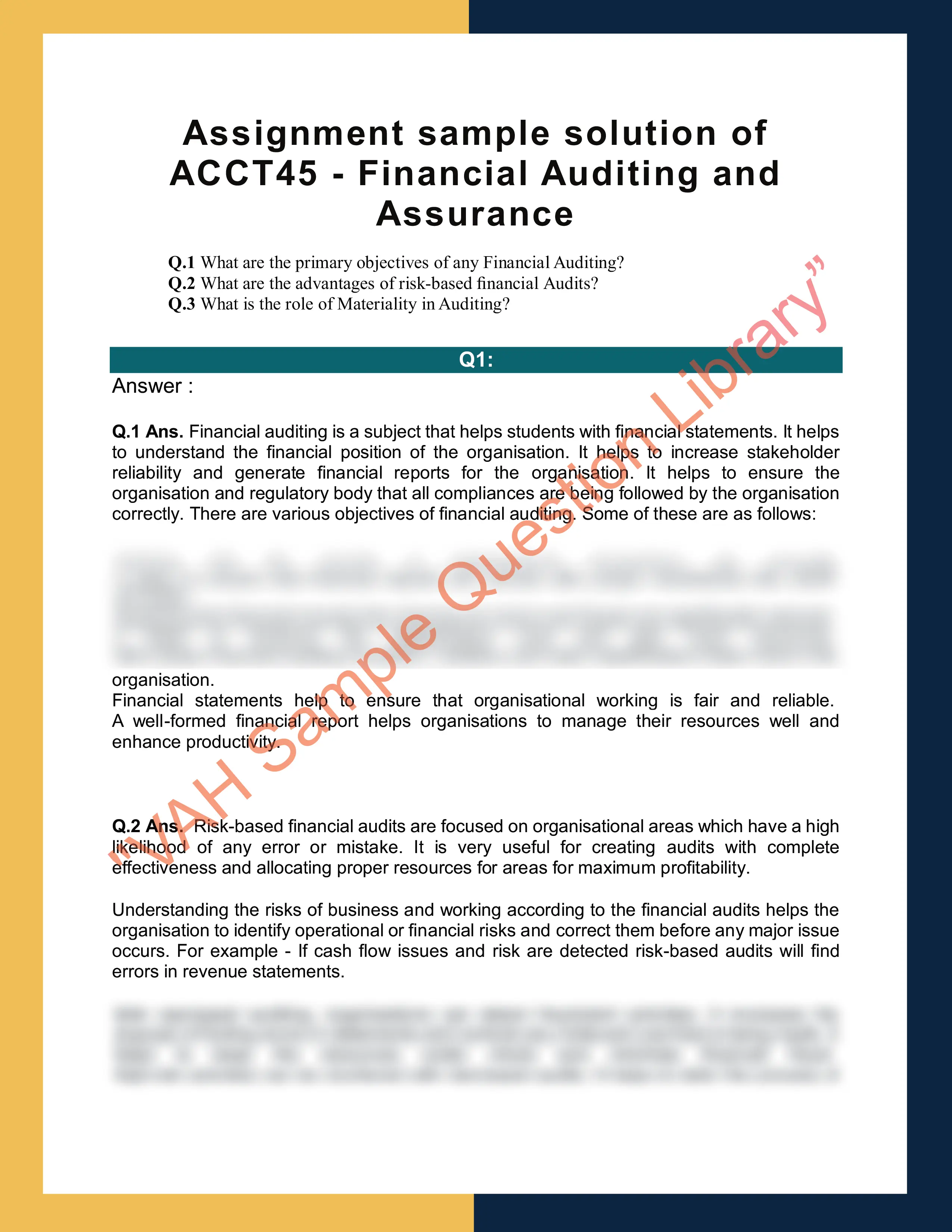 Assignment sample solution of ACCT45 - Financial Auditing and Assurance 0