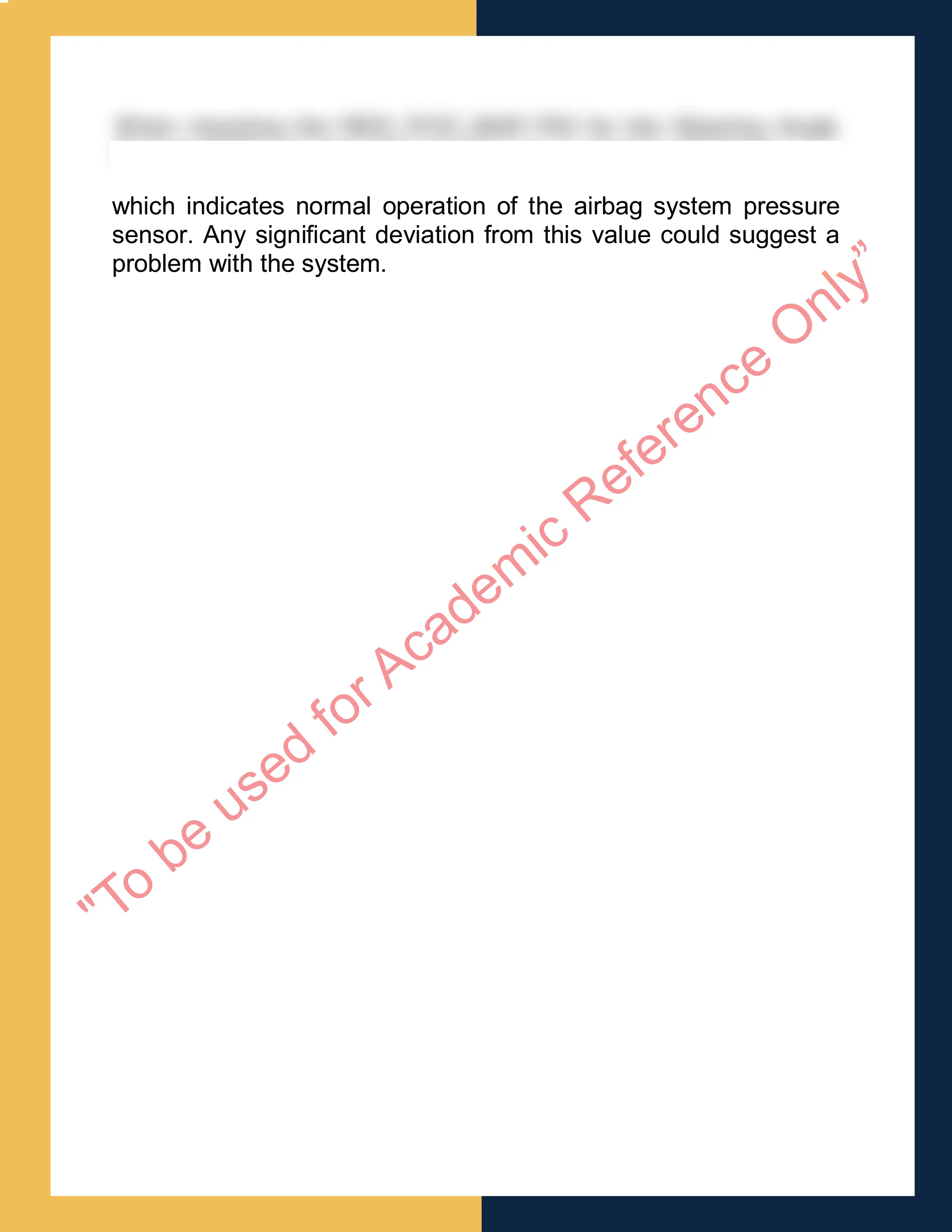 Sample Solution for AURETR037 - Diagnose complex faults in light vehicle safety systems 1