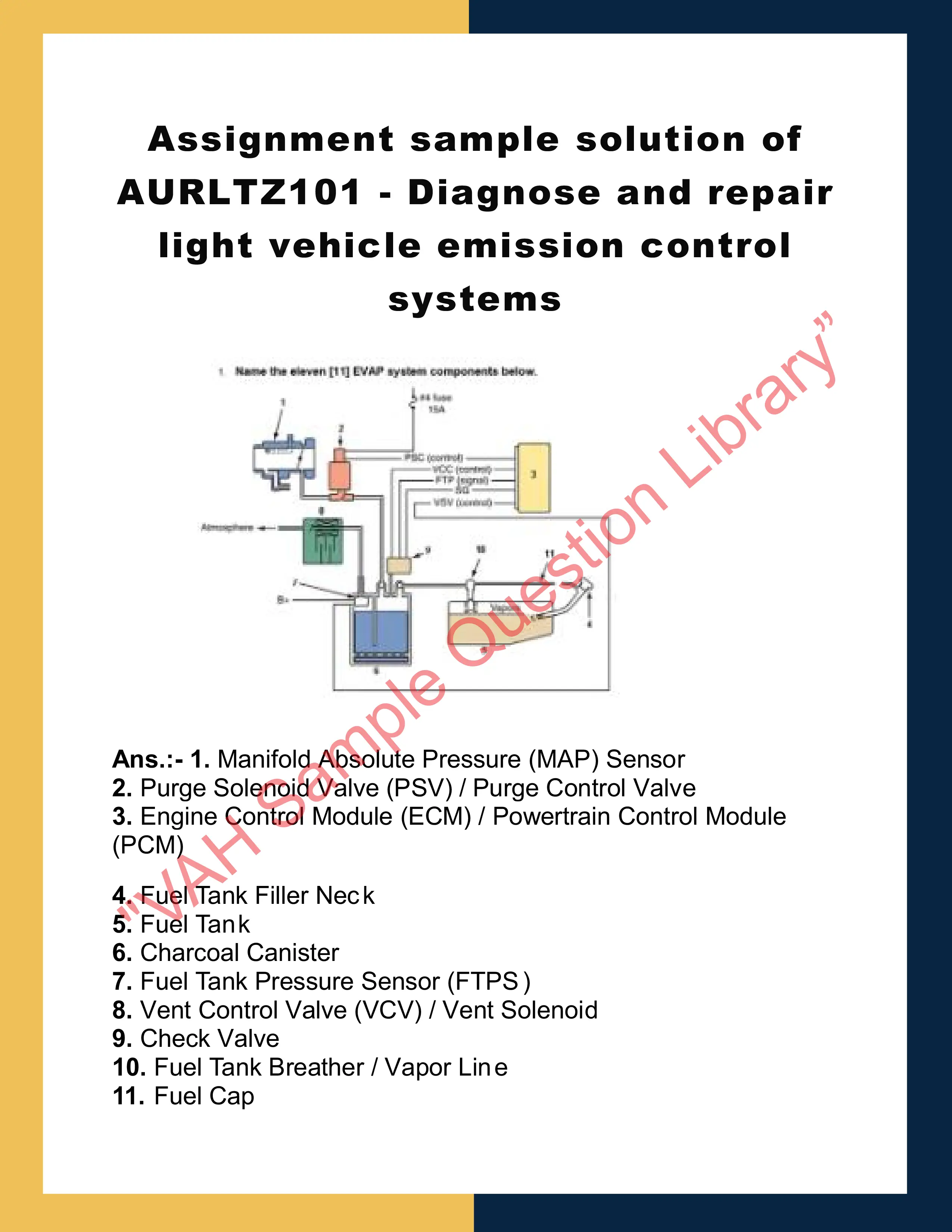 Assignment sample solution of AURLTZ101 - Diagnose and repair light vehicle emission control systems 0